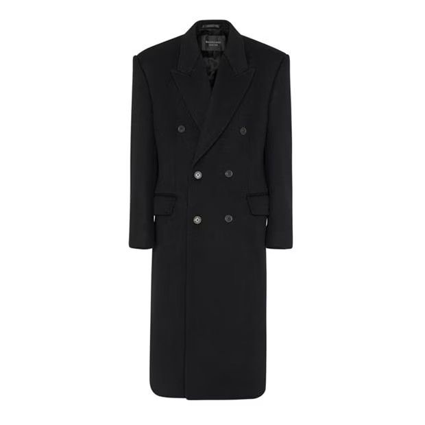 image of Balenciaga O1G2R1Mq0324 Double Breasted Overcoat In Black, Men's (Size Small)