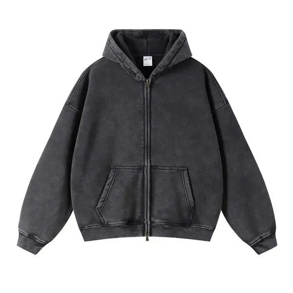 Streetwear Loose Washed Zipper Hoodie Sweater