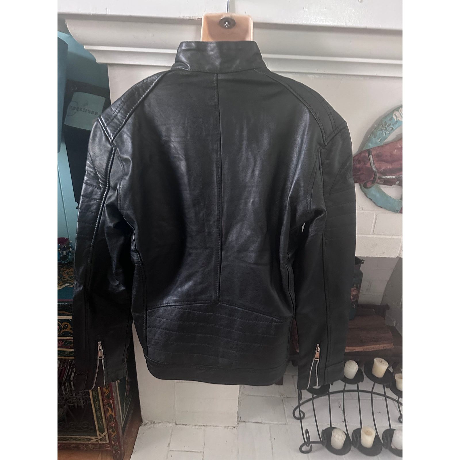 Other NWT BLACK LAMB LEATHER MOTO RACER JACKET W/ FLEECE LINING L Size US L / EU 52-54 / 3 - 4 Thumbnail