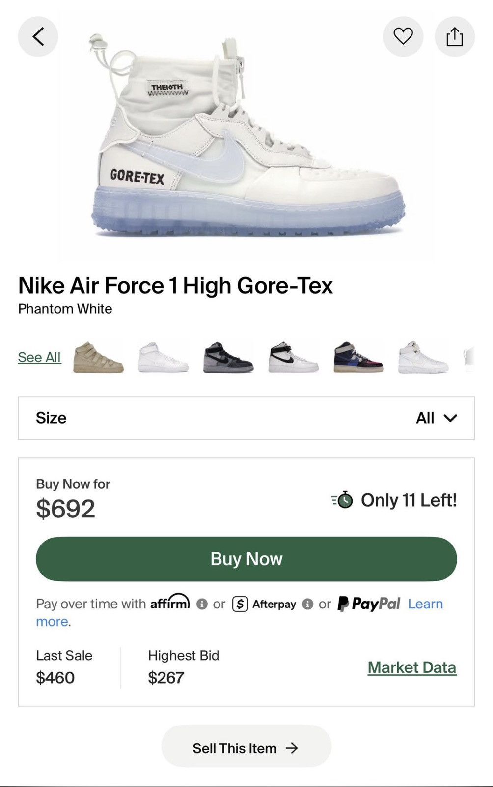 Nike NIKE X GORE-TEX AIR FORCE 1 “PHANTOM WHITE” HIGH Size US 11 / EU 44 - 2 Thumbnail
