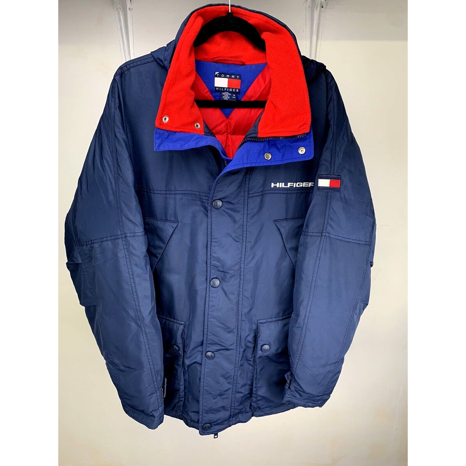 Vintage Tommy Hilfiger Jacket Size M Medium Blue Puffer 90's