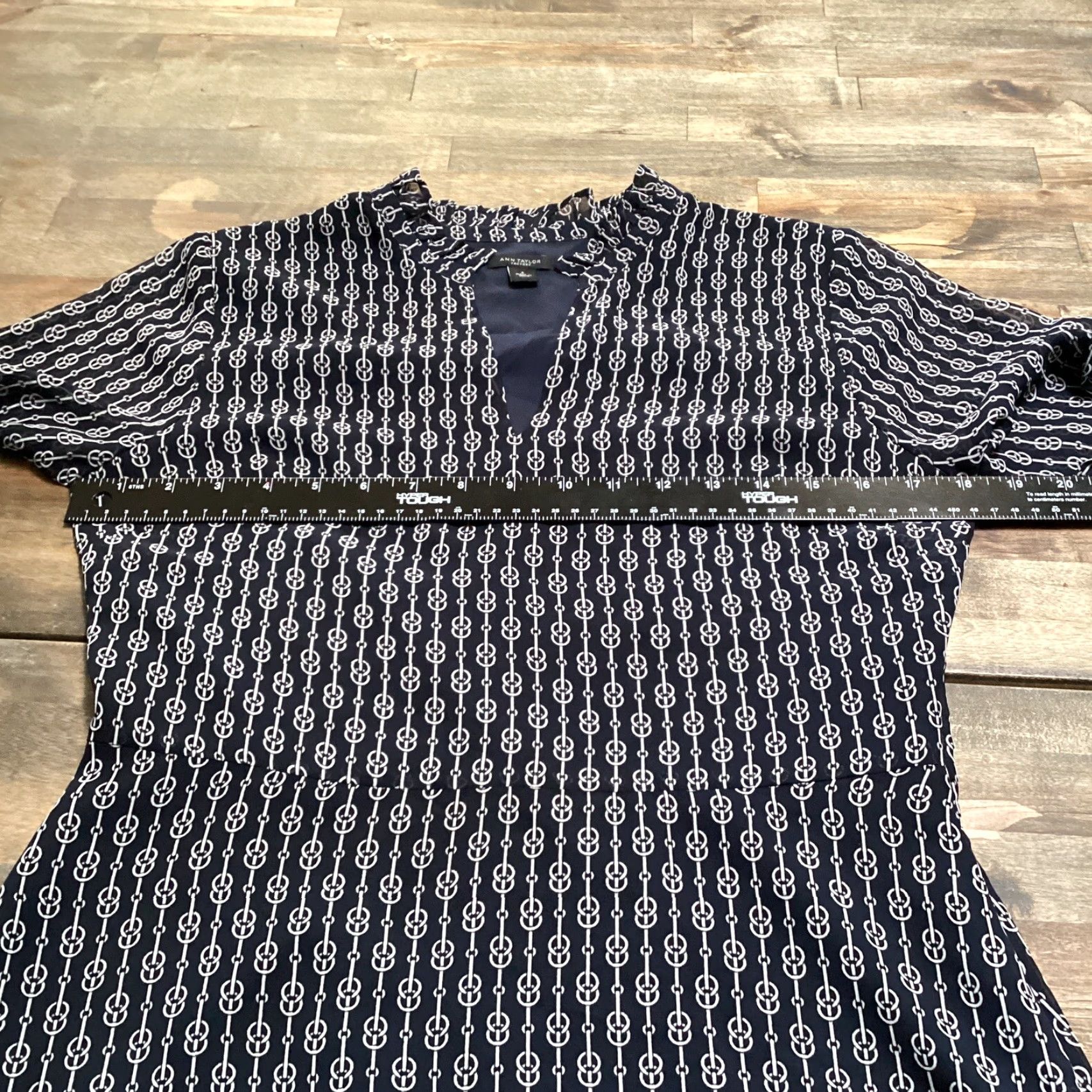 Ann Taylor Ann Taylor Factory Dress Size 6 Blue White Ruffle V Neck Side Zip Bridle Pattern Size M / US 6-8 / IT 42-44 - 7 Thumbnail