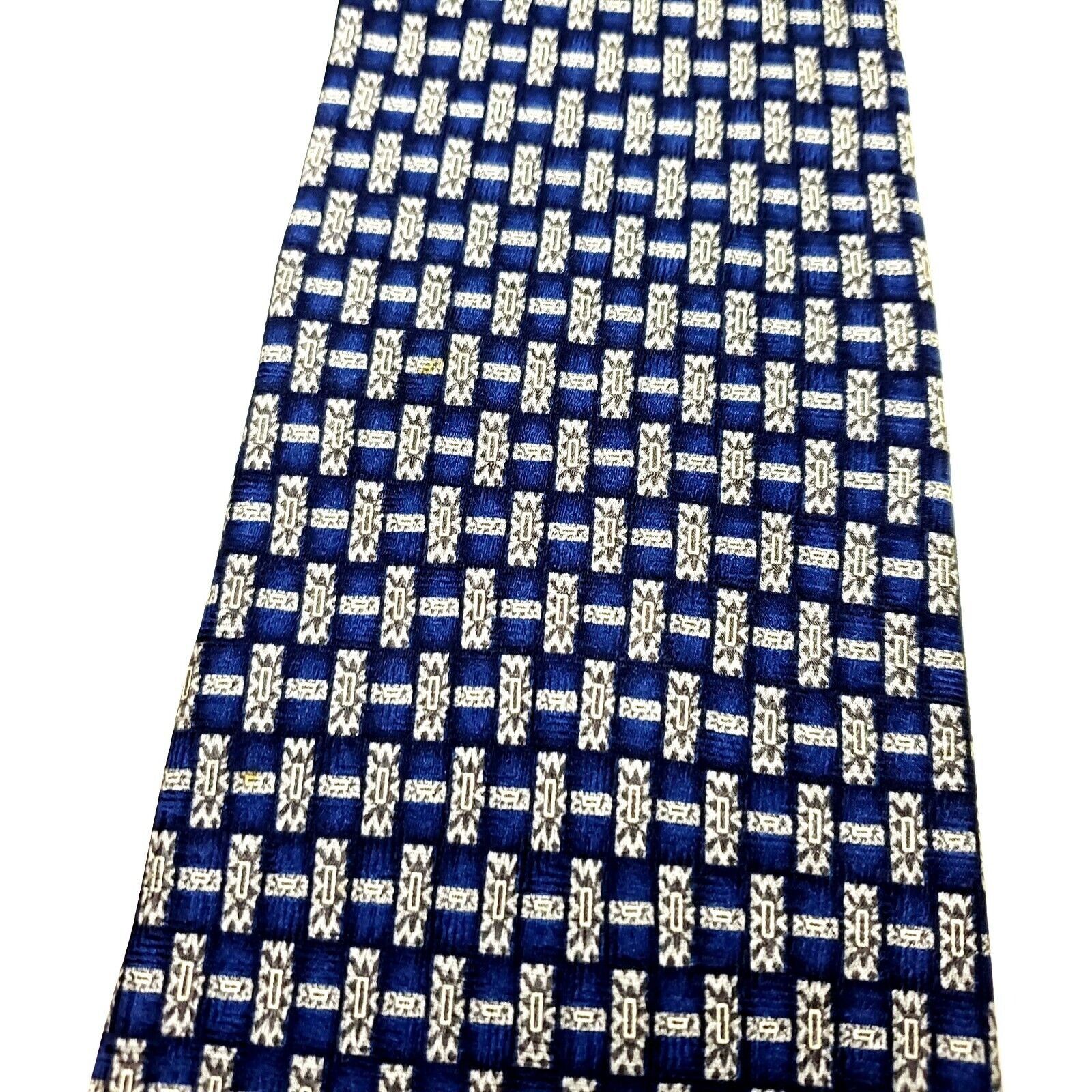 Roundtree & Yorke Roundtree Yorke Silk Tie Blue Print Wide Geometric Size ONE SIZE - 2 Thumbnail