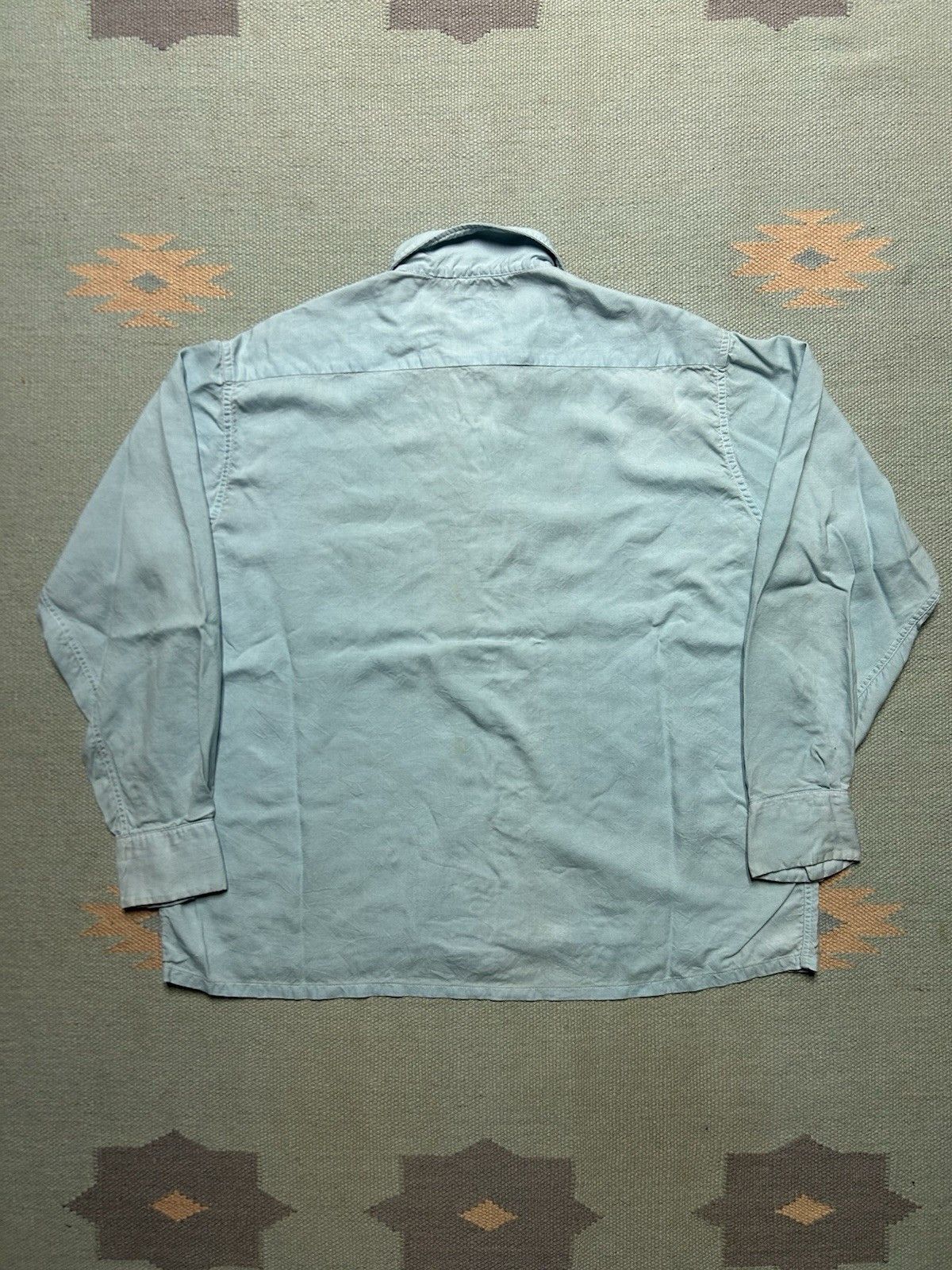 Vintage Vtg 1950s button shirt loop collar rayon light blue large Size US L / EU 52-54 / 3 - 8 Thumbnail