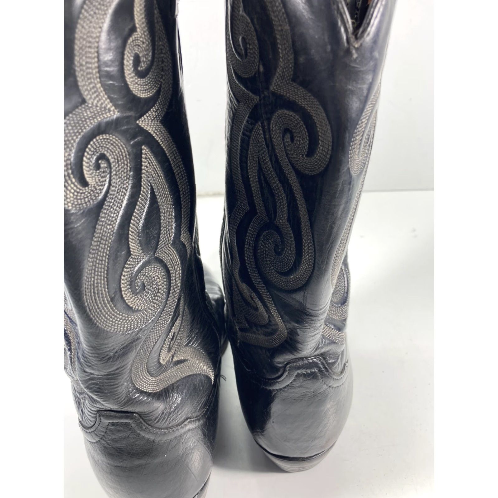 Tony Lama Tony Lama 8410 Boots Western Leather Ostrich Black Men 9 D Cowboy Leather Upper Outsole Pull On Shoes Size US 9 / EU 42 - 7 Thumbnail