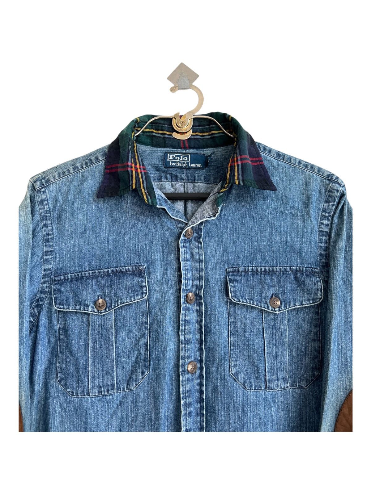 RRL Ralph Lauren 1990s Polo Ralph Lauren Tartan + Leather Elbow Work Jacket Size US S / EU 44-46 / 1 - 4 Thumbnail