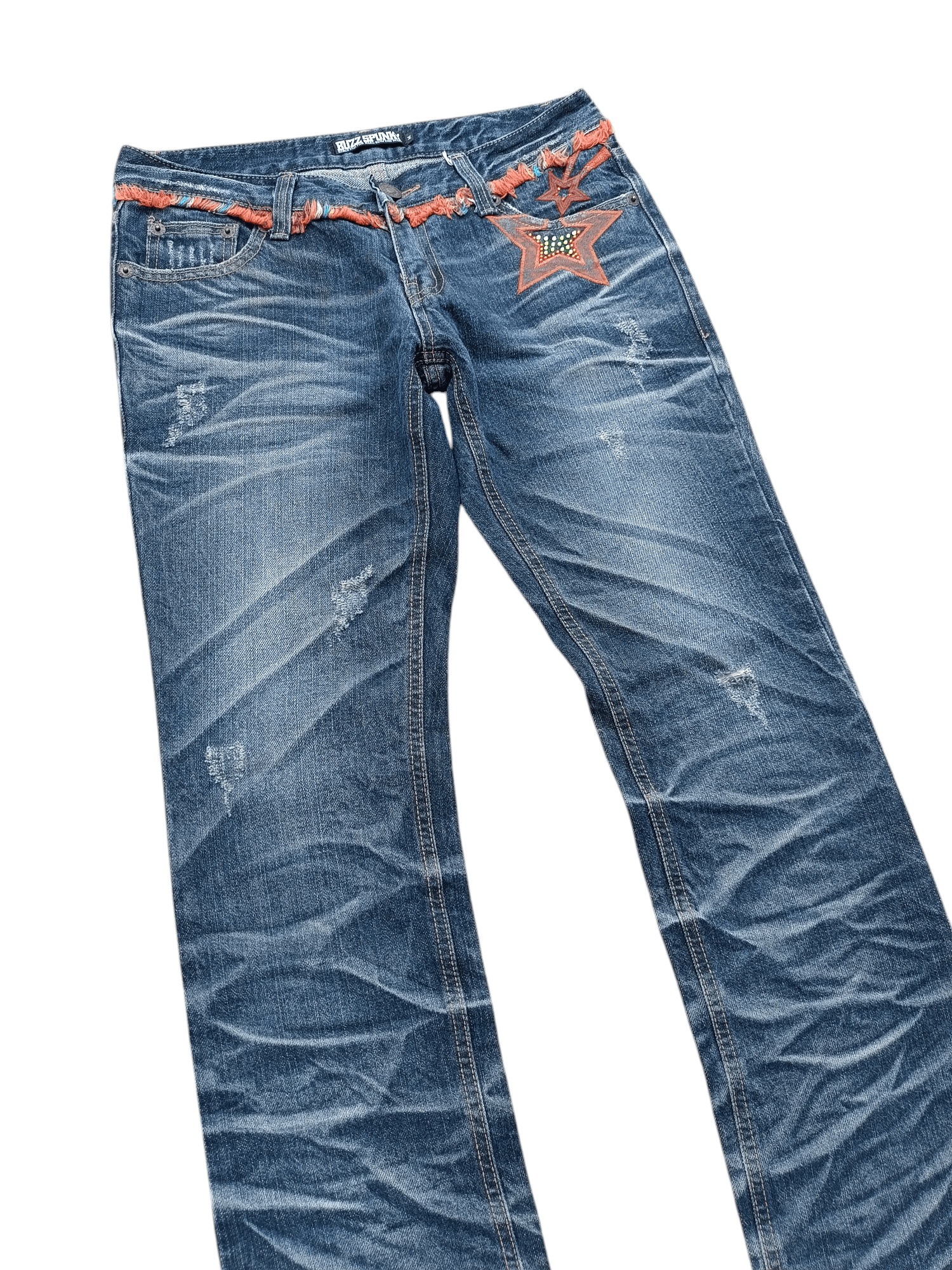 Japanese Brand BUZZ SPUNKY Skinny Distressed Whiskers Faded Rare Design Size US 30 / EU 46 - 3 Thumbnail