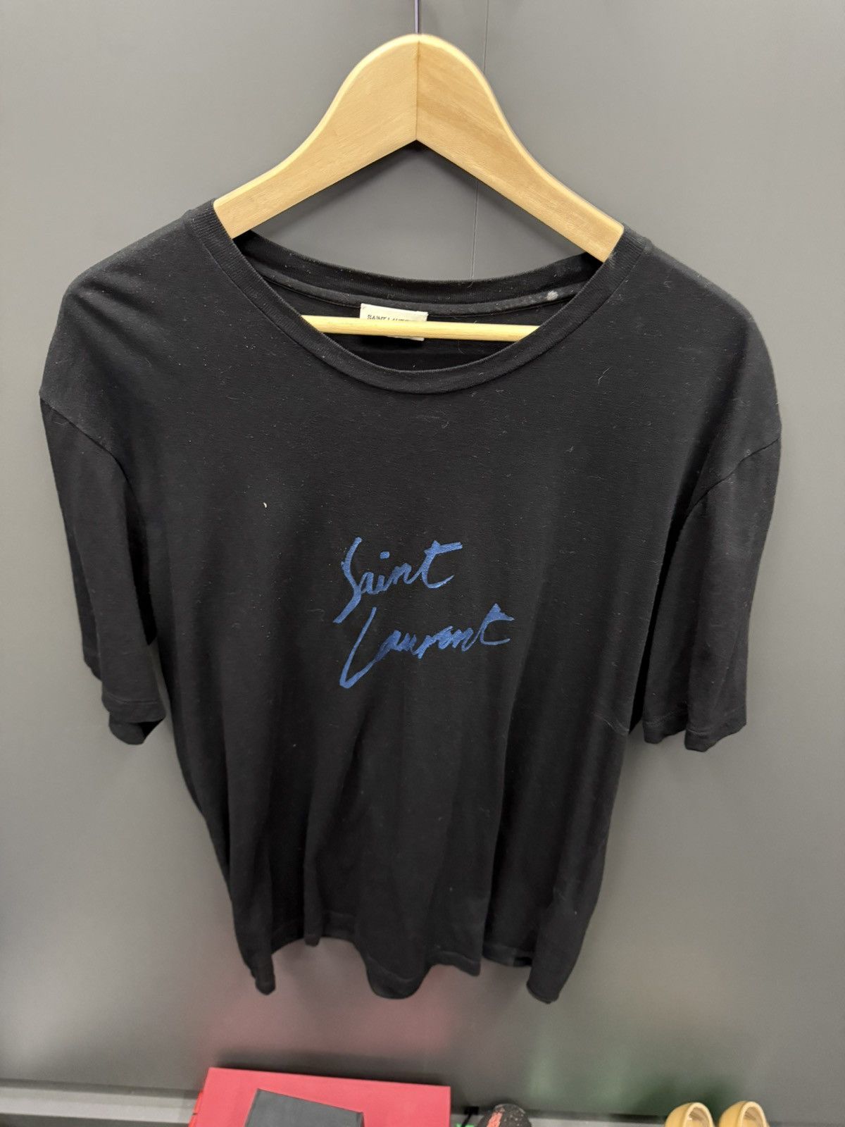 Saint Laurent Paris Saint Laurent Script Cursive Logo T-Shirt Black / Blue Size US S / EU 44-46 / 1 - 1 Thumbnail
