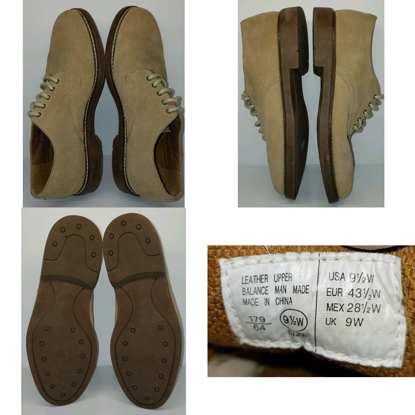 Vintage Leather Collection Men's Suede Oxford Sz. 9.5W Beige/Khaki Casual Lace-Up Shoes Size US 10 / EU 43 - 8 Thumbnail