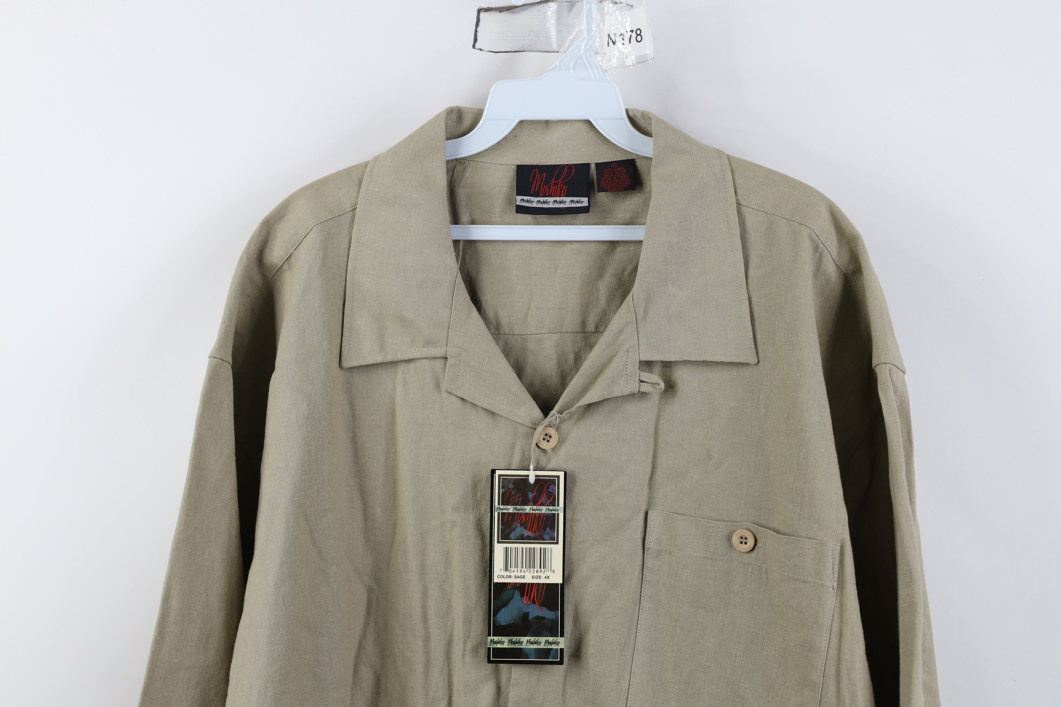 Vintage Deadstock Vintage 90s Y2K Linen Blend Button Shirt Sage Size US XXL / EU 58 / 5 - 2 Thumbnail