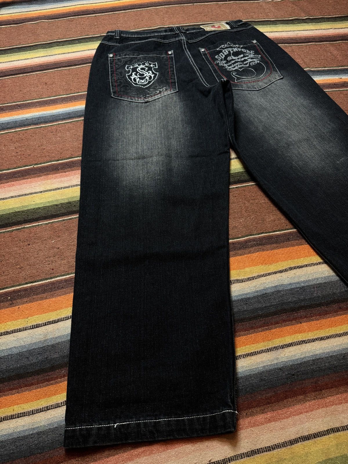 Southpole Y2K Black South Pole Red Tab Denim Baggy Jeans Size US 37 - 3 Thumbnail