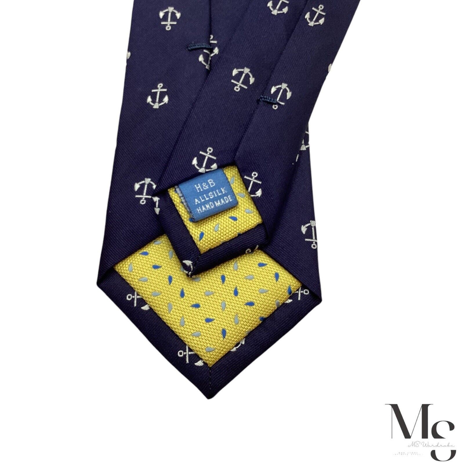 Hanes HAINES & BONNER Blue Anchor Print Silk Tie Hand Made W: 3" E Size ONE SIZE - 5 Thumbnail