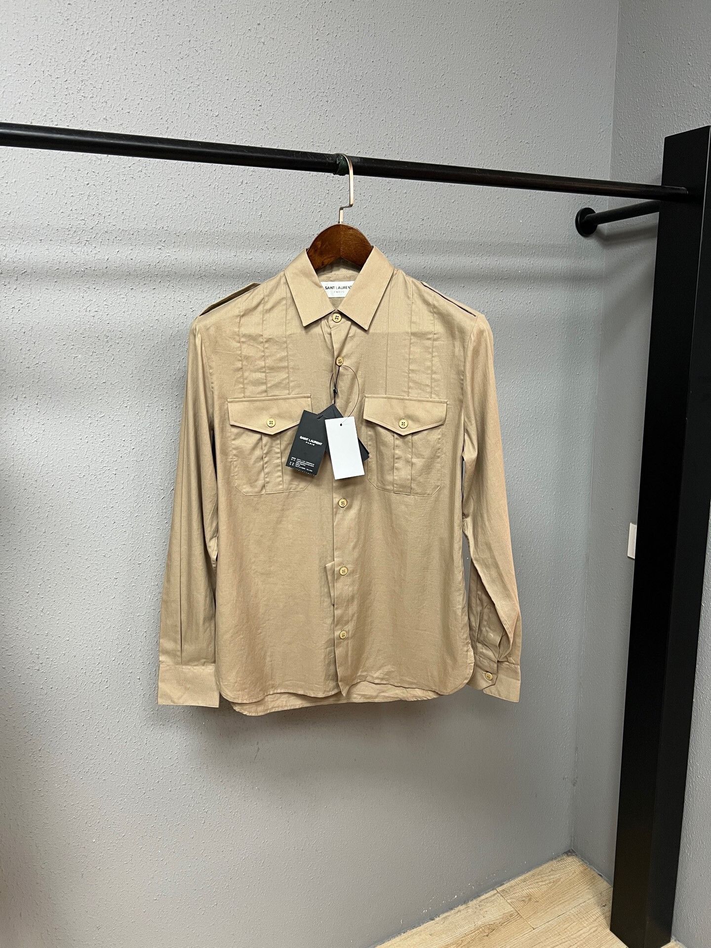Saint Laurent Paris khaki long sleeve shirt by Saint Laurent Size US M / EU 48-50 / 2 - 1 Thumbnail