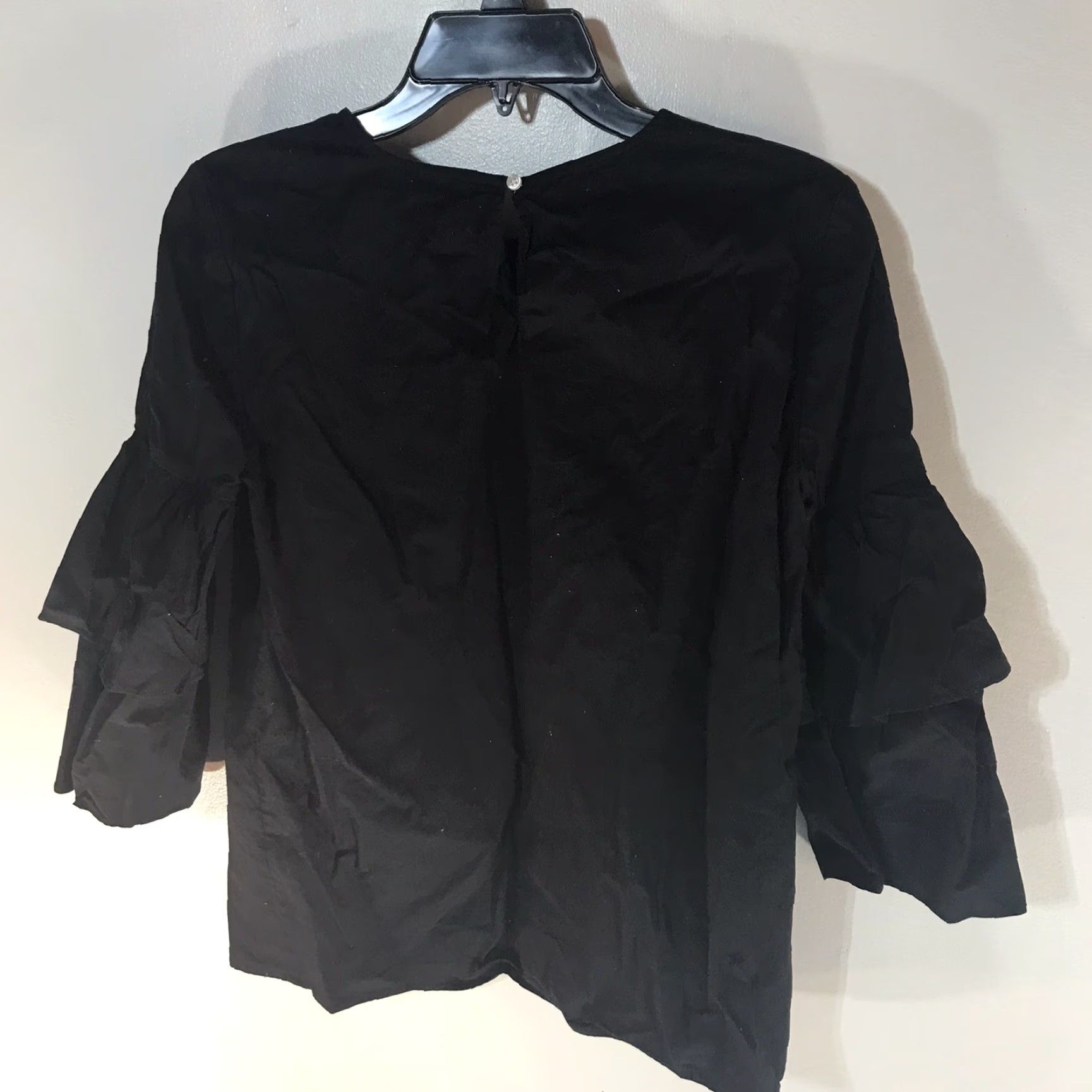 Vintage VINTAGE J Crew Mercantile Women's 3/4 Sleeve Ruffle Blouse Size 4 Black Cotton Elastane Size S / US 4 / IT 40 - 2 Thumbnail