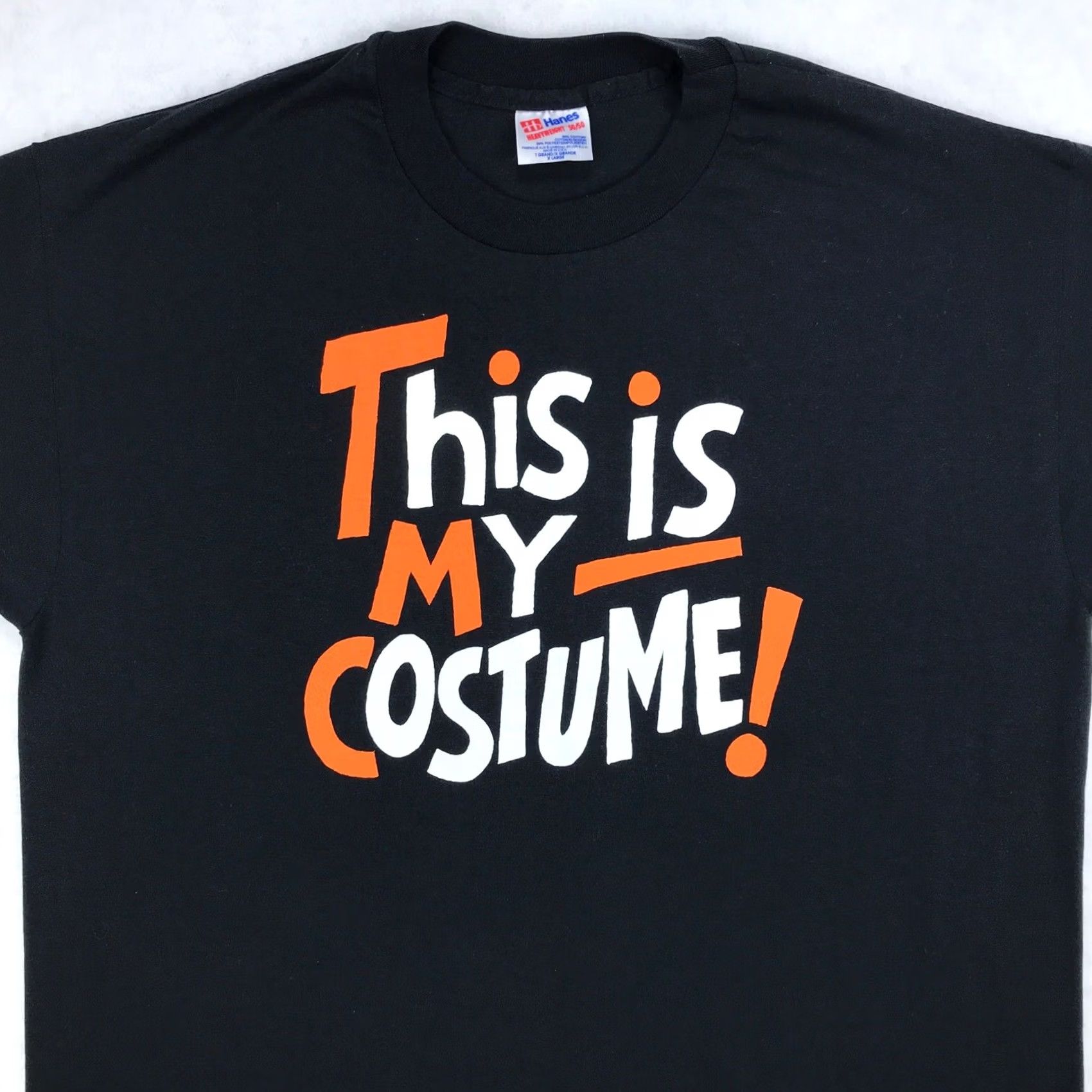 Hanes VINTAGE Hanes T-Shirt XL Black THIS IS MY HALLOWEEN COSTUME trick or treat 80s 90s Mens Size US XL / EU 56 / 4 - 4 Thumbnail