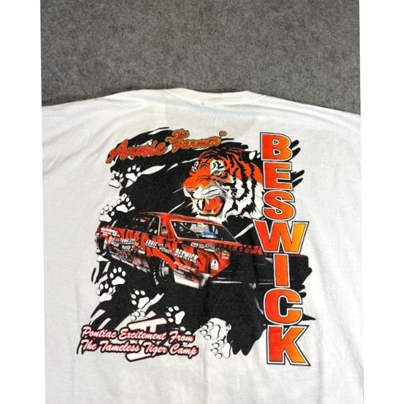 Jerzees Vintage 90s Arnie Beswick Tameless Tiger The Farmer Drag Racing Shirt Men's 2XL White Motorsports Streetwear Size US XXL / EU 58 / 5 - 3 Thumbnail