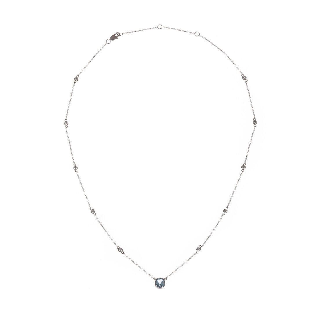 Designer 14kt Gold Bezel Aquamarine & Diamond Necklace Alberto Juan Size ONE SIZE - 1 Thumbnail