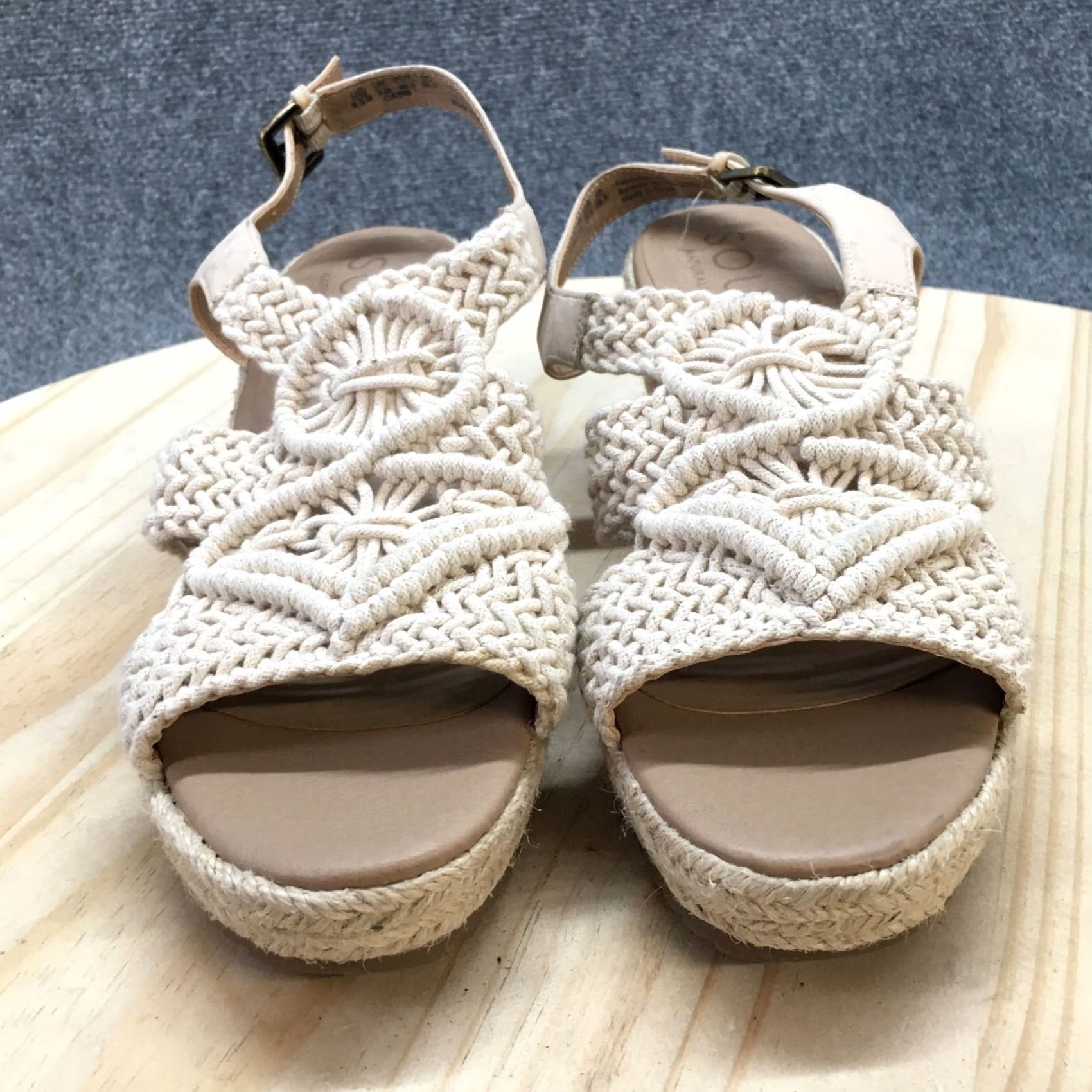 Vintage Soul Naturalizer Oasis Espadrille Wedge Slingback Sandals Womens 9.5 M Ivory Cream Buckle Open Toe Casual Fashion Shoes Size US 10 / IT 40 - 5 Thumbnail