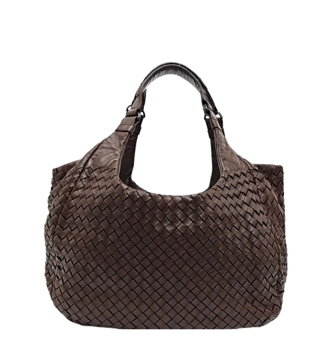 Bottega Veneta Dark Browncowhide Leather Woven Handbag Shoulder Bag Black Hardwa, Women's