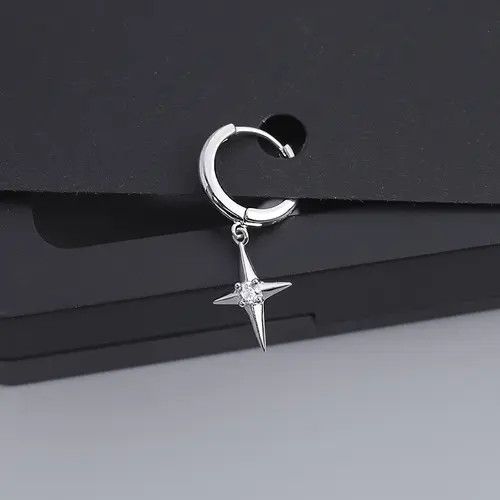Designer × Jewelry 925 Silver Plated Star Dangle Drop Earrings for Men Women Size ONE SIZE - 2 Thumbnail