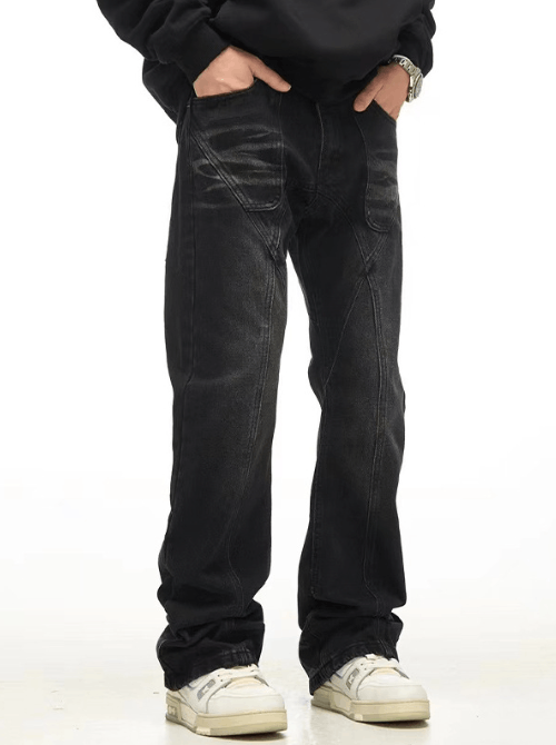 Japanese Brand × Jean Retro street patchwork pockets straight loose flared jeans Size US 32 / EU 48 - 1 Thumbnail