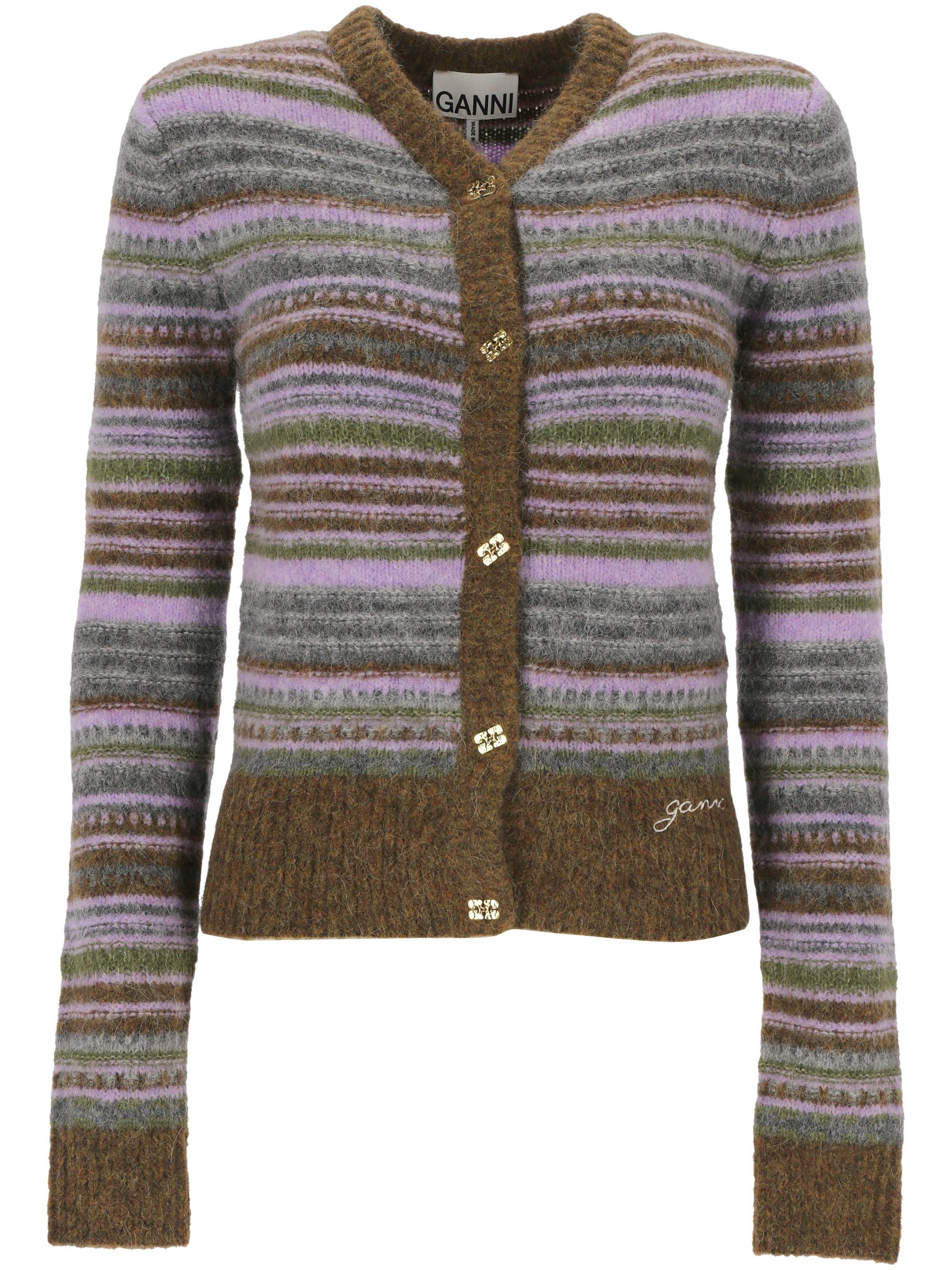 Ganni o1s22i1n0525 Soft Striped Cardigan in Multicolor Size M / US 6-8 / IT 42-44 - 1 Thumbnail