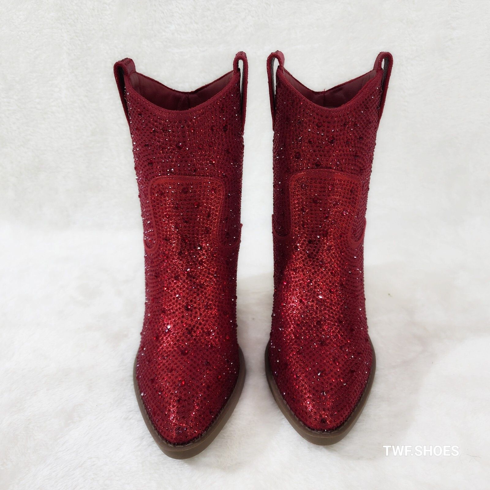 Other Dolly Red Rhinestone Glitter Disco Cowgirl Country Glam West Size US 8 / IT 38 - 7 Thumbnail