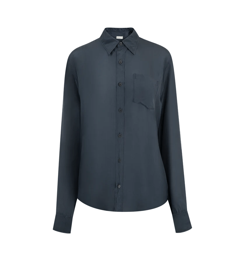 Dries Van Noten o1h1sh10525 Corbino Silk Voile Shirt in Navy Blue Size US S / EU 44-46 / 1 - 1 Thumbnail