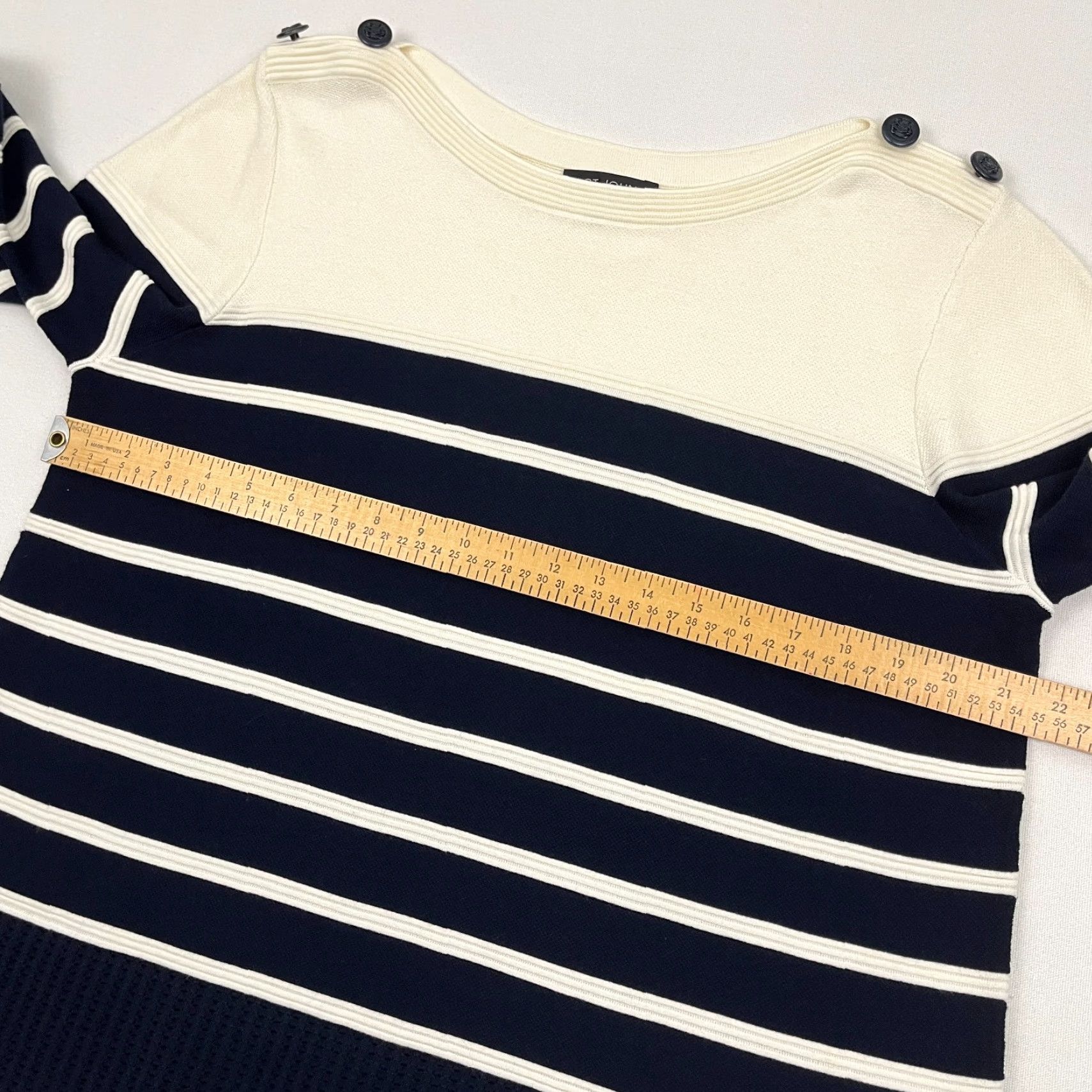 Vintage VINTAGE ST JOHN Sweater Womens L Cream Blue Striped Coastal Nautical Knit Pullover Prep Size L / US 10 / IT 46 - 7 Thumbnail