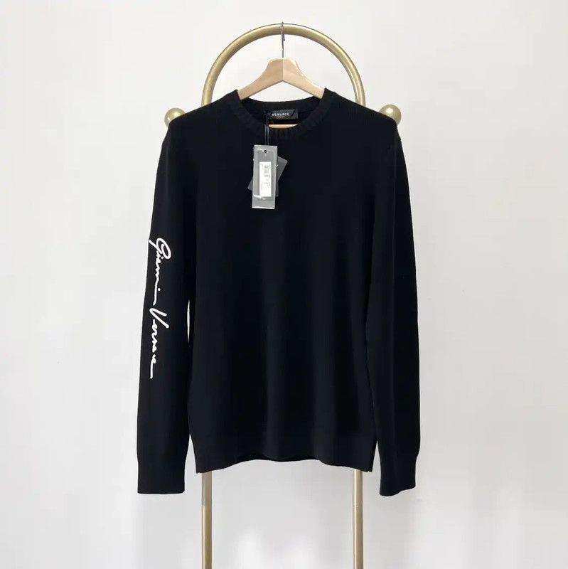 Versace Versace Men's Black Wool Long Sleeve Sweater 0089 Size US XL / EU 56 / 4 - 1 Thumbnail