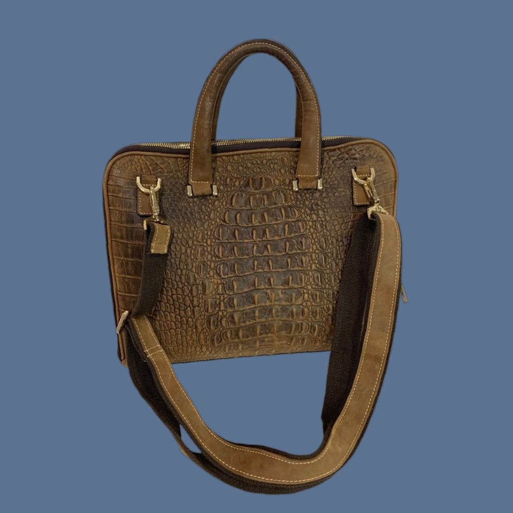 Vintage Genuine Leather Bag Briefcase Brown Crocodile Style Quintessential Size ONE SIZE - 1 Thumbnail