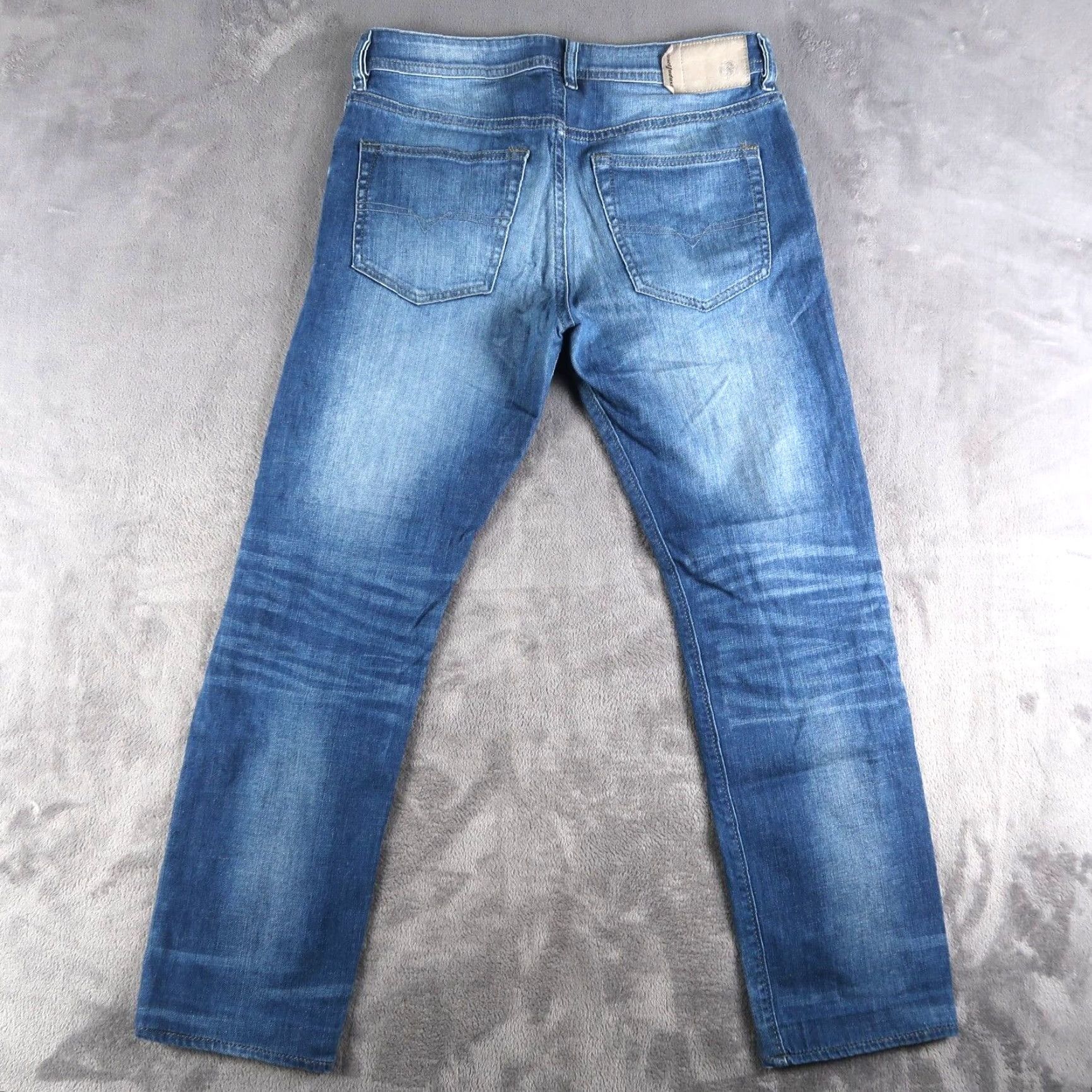 Diesel Diesel Buster Jeans Mens Regular Slim Tapered 29x27.5 Denim Cotton Blend Stretch Blue 5-Pocket Logo Distressed Jeans Mens Size US 29 - 2 Thumbnail