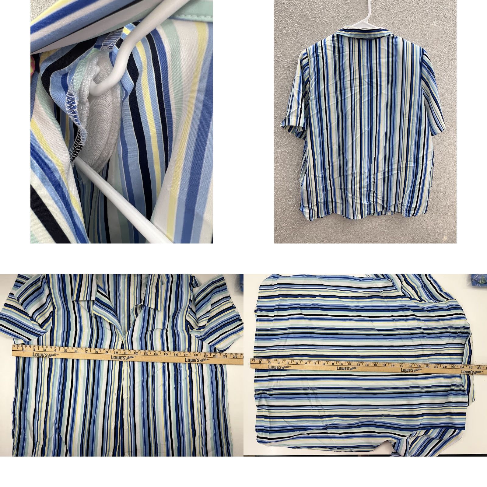 Vintage Womens Liz Baker Shirt Striped Short Sleeve Button Up Blue (Size 10) Size L / US 10 / IT 46 - 8 Thumbnail