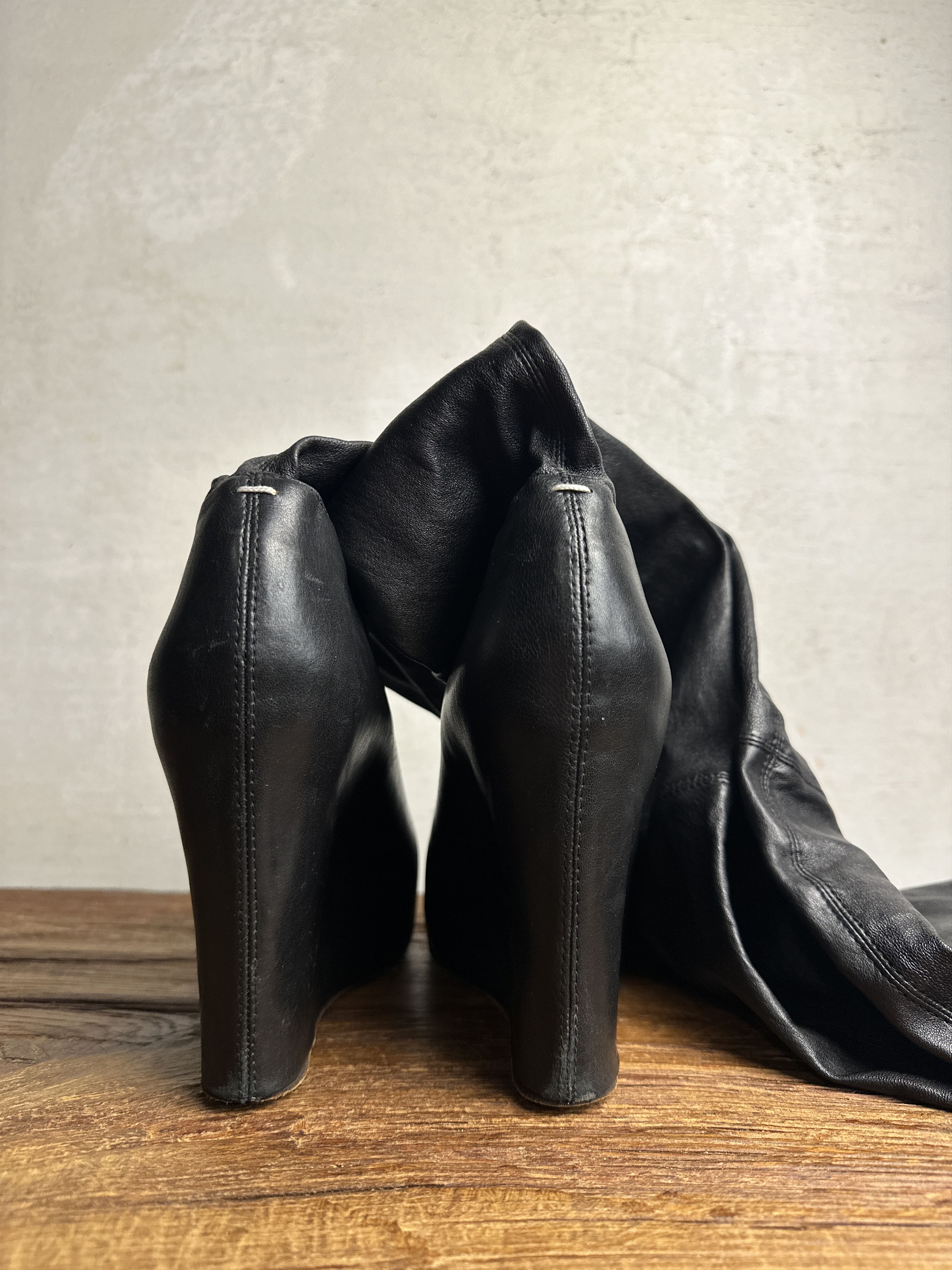 Maison Margiela MAISON MARTIN MARGIELA Leather Wedge Thigh Boots Size US 6 / IT 36 - 7 Thumbnail