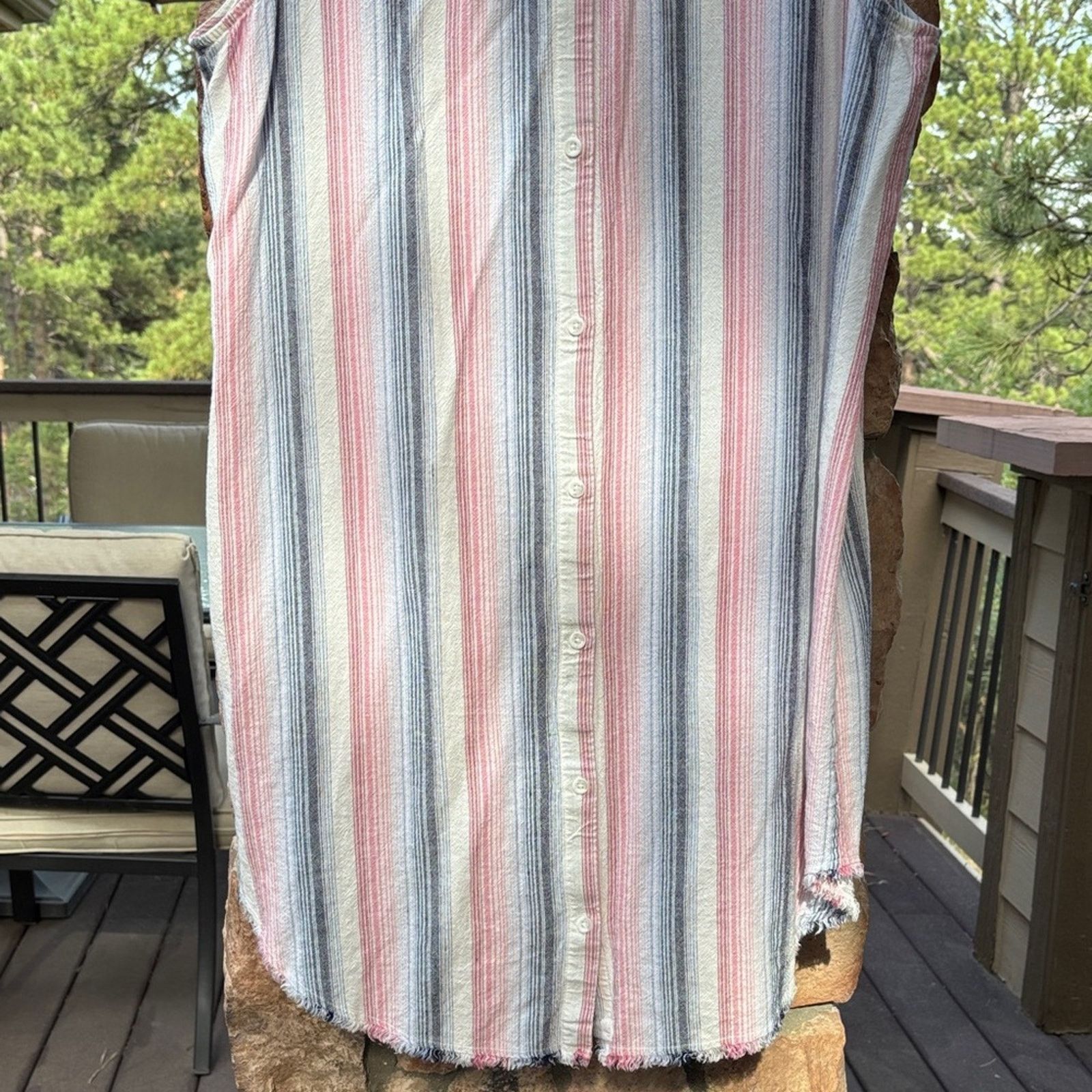 Anthropologie Anthropologie L Cloth & Stone Blue Pink Striped Mini Dress Size L / US 10 / IT 46 - 12 Thumbnail