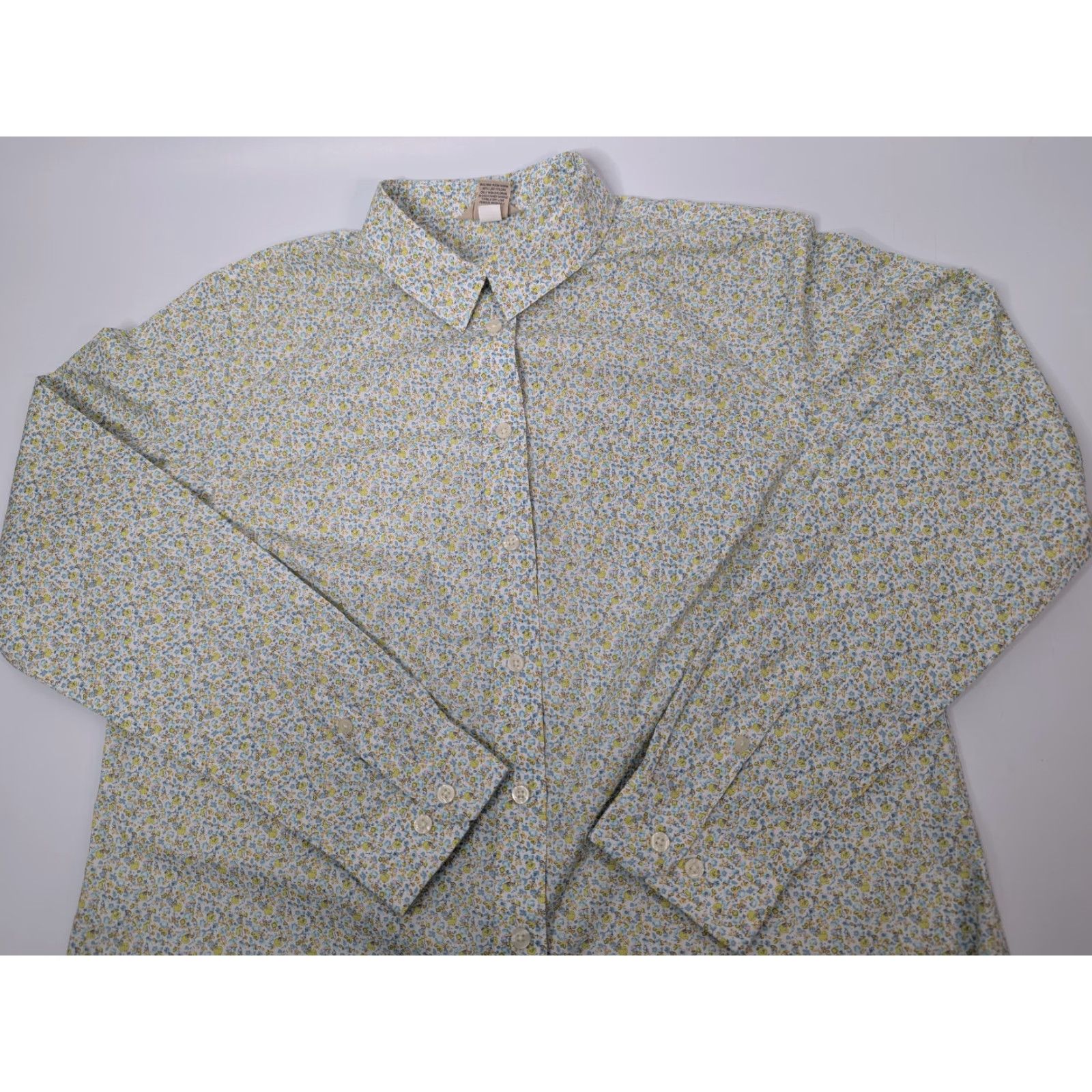 Vintage Duluth Shirt Green Ditsy Floral Womens L Wrinklefighter Button Long Sleeve Collared Casual Party/Cocktail Travel Easy Care 92707 Size L / US 10 / IT 46 - 2 Thumbnail
