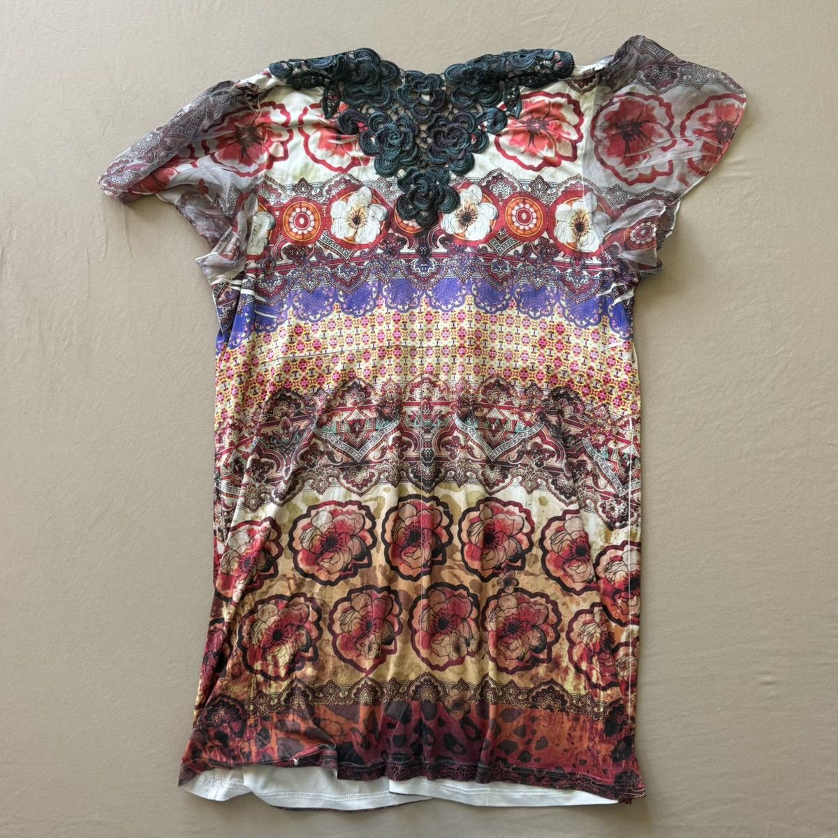 Other Y2K One World Lace Trim Flutter Sleeve Multi Pattern Top Size XL / US 12-14 / IT 48-50 - 2 Thumbnail