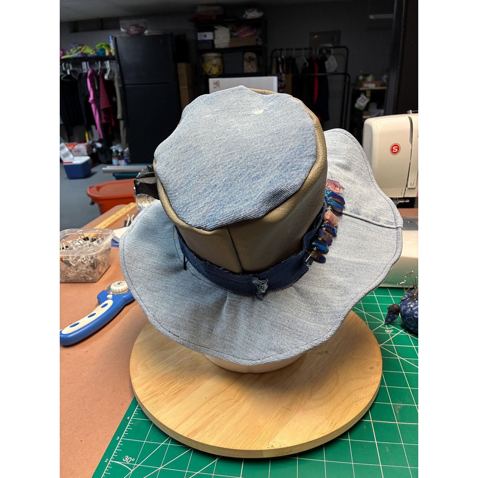 Other The Witch Queen — Upcycled Denim & Leather Hat, Raw Crystal Size ONE SIZE - 7 Thumbnail