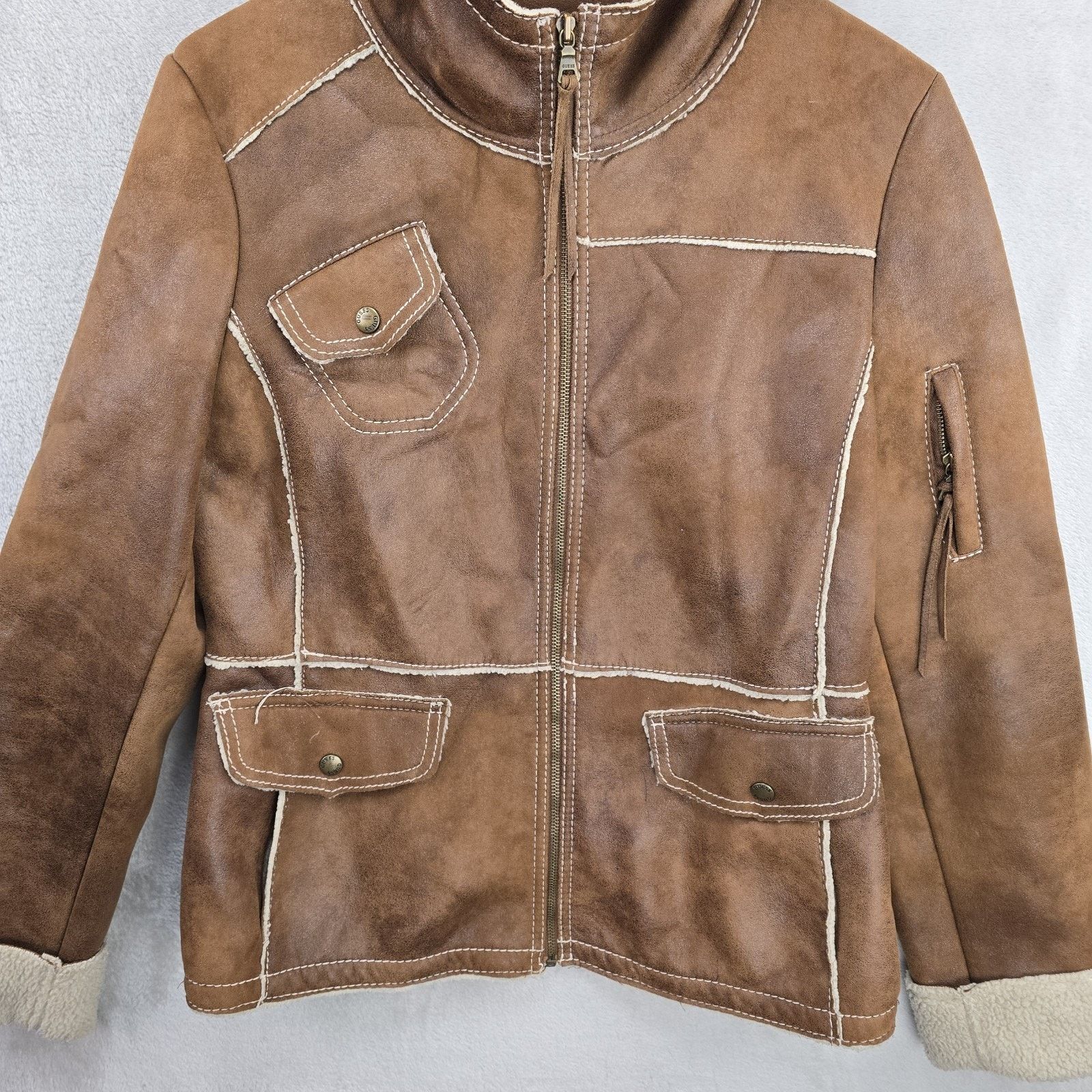 Guess Vintage Guess Jacket Womens Large Faux Suede Sherpa Leather Size L / US 10 / IT 46 - 3 Thumbnail
