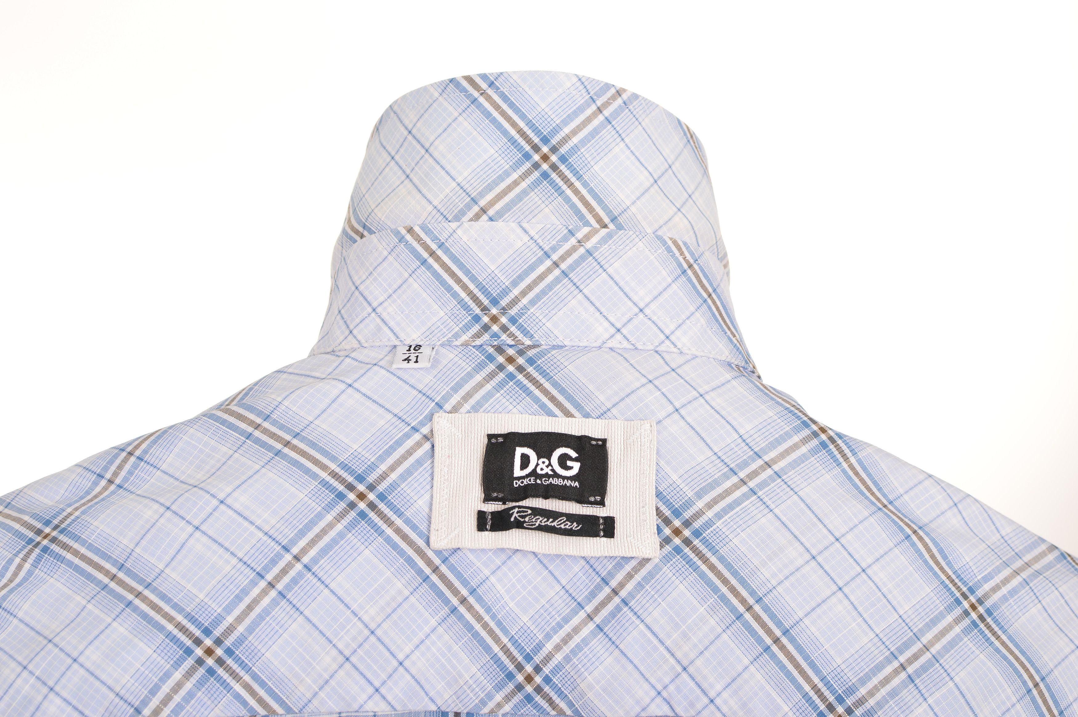 Dolce & Gabbana Vintage Dolce Gabbana Blue Check Cotton Dress Shirt Size 42S - 7 Thumbnail