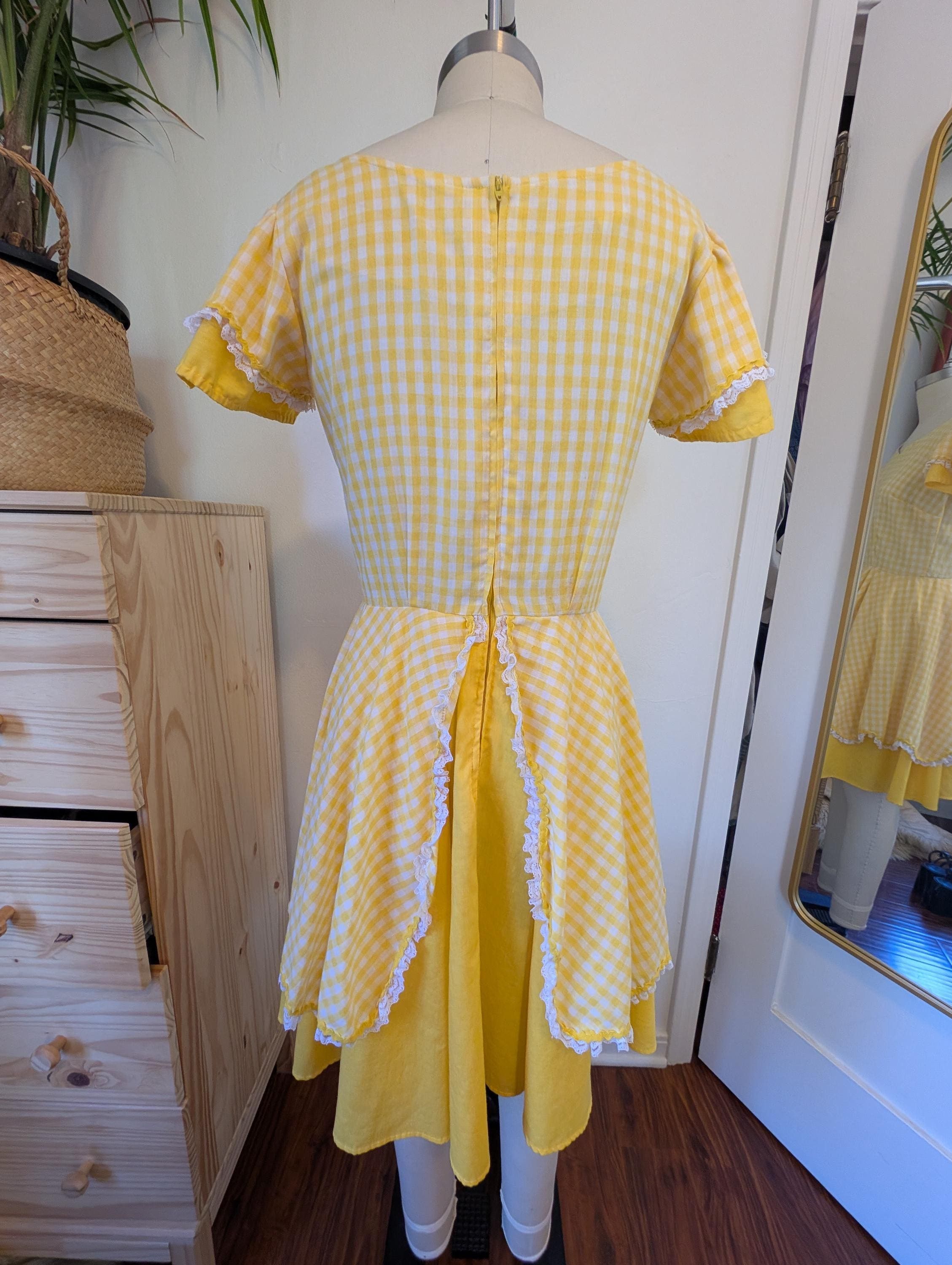 Vintage 1970s Yellow Gingham Square Dance Dress - Country Western Size M / US 6-8 / IT 42-44 - 5 Thumbnail
