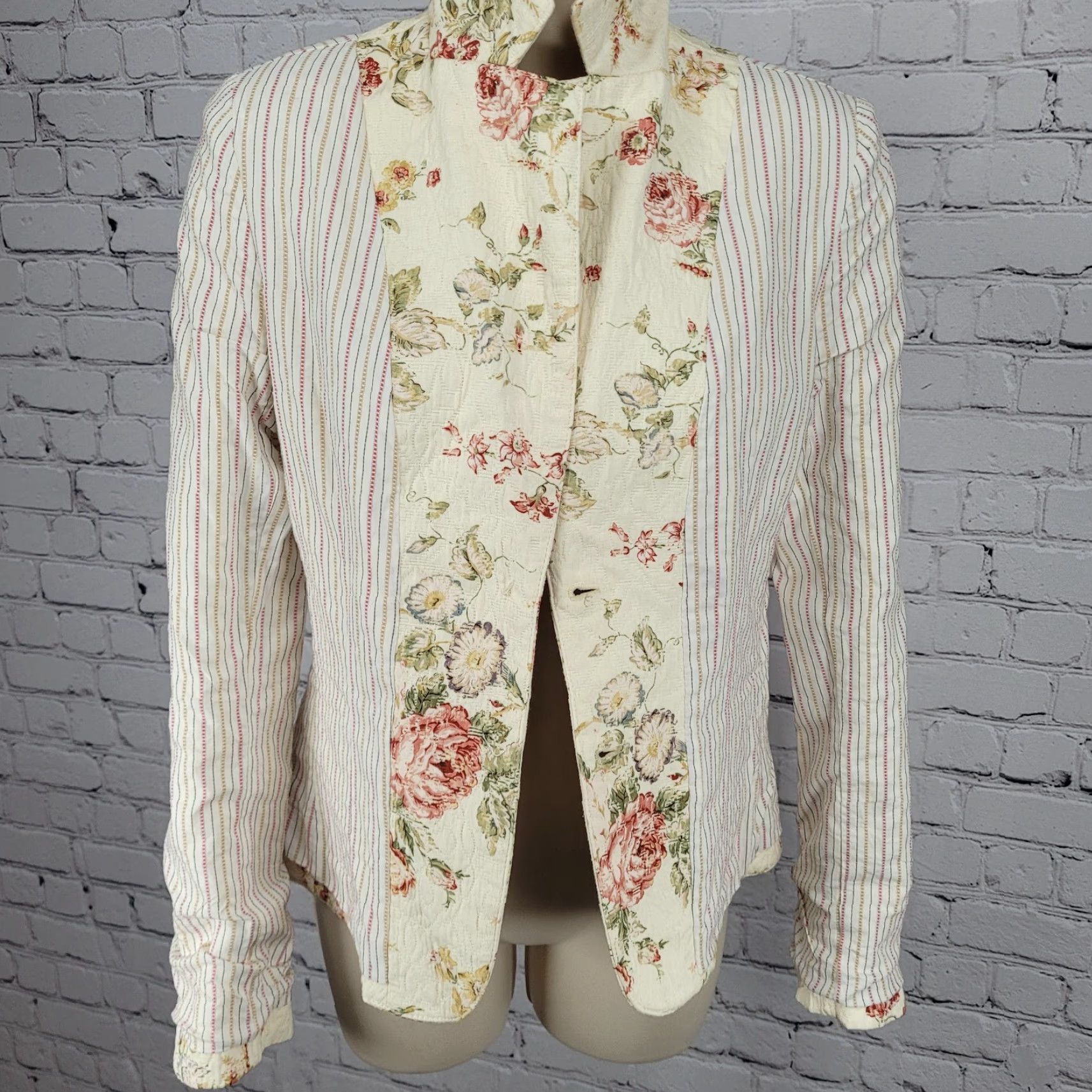 Vintage Daslu Cream Floral 100% Cotton Textured Buttoned Notch Jacket Brazil 40 Size S / US 4 / IT 40 - 5 Thumbnail