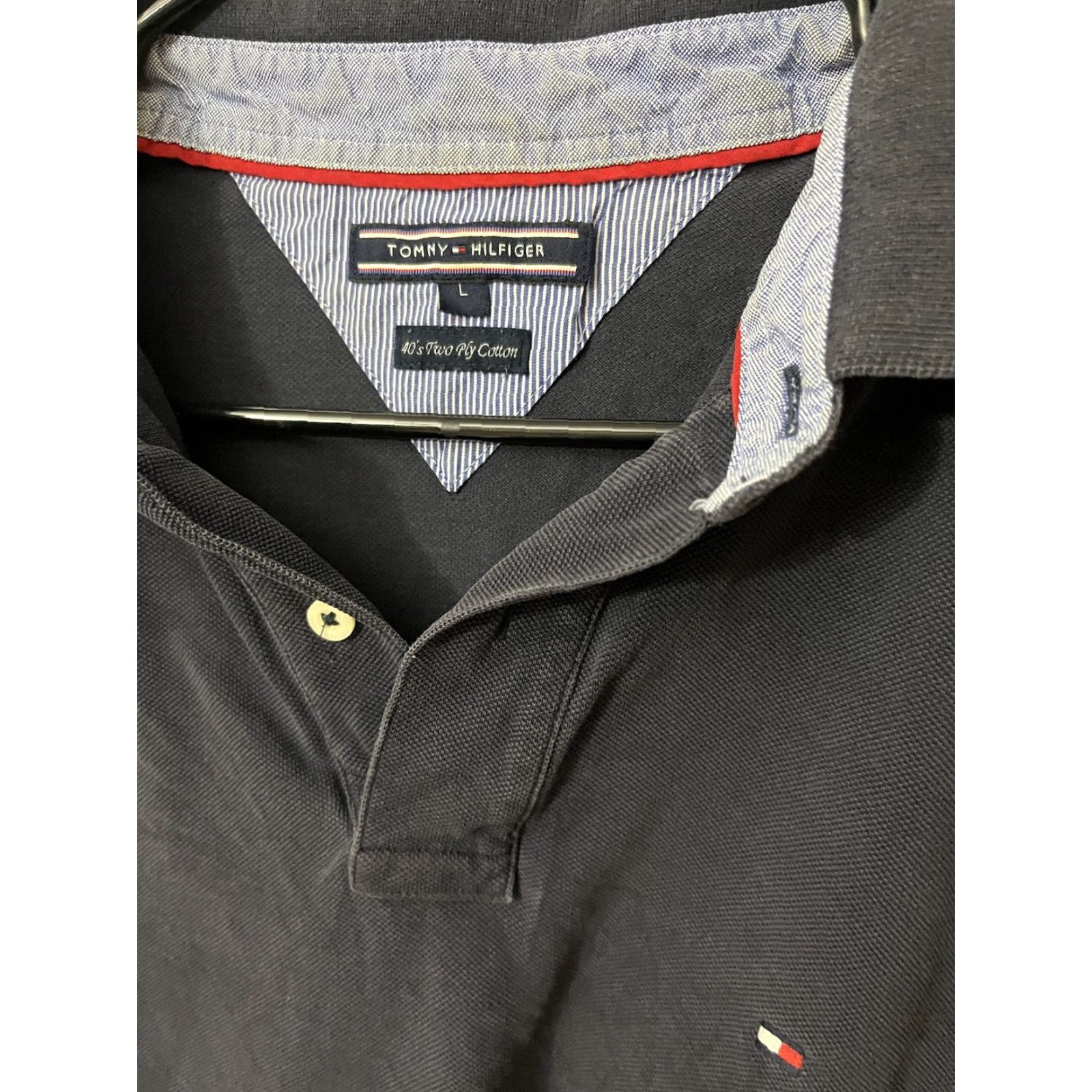 Tommy Hilfiger VINTAGE Tommy Hilfiger Polo Shirt Men's Large Blue Casual 40's Two Ply Cotton Short Sleeve Regular Fit Size US L / EU 52-54 / 3 - 3 Thumbnail