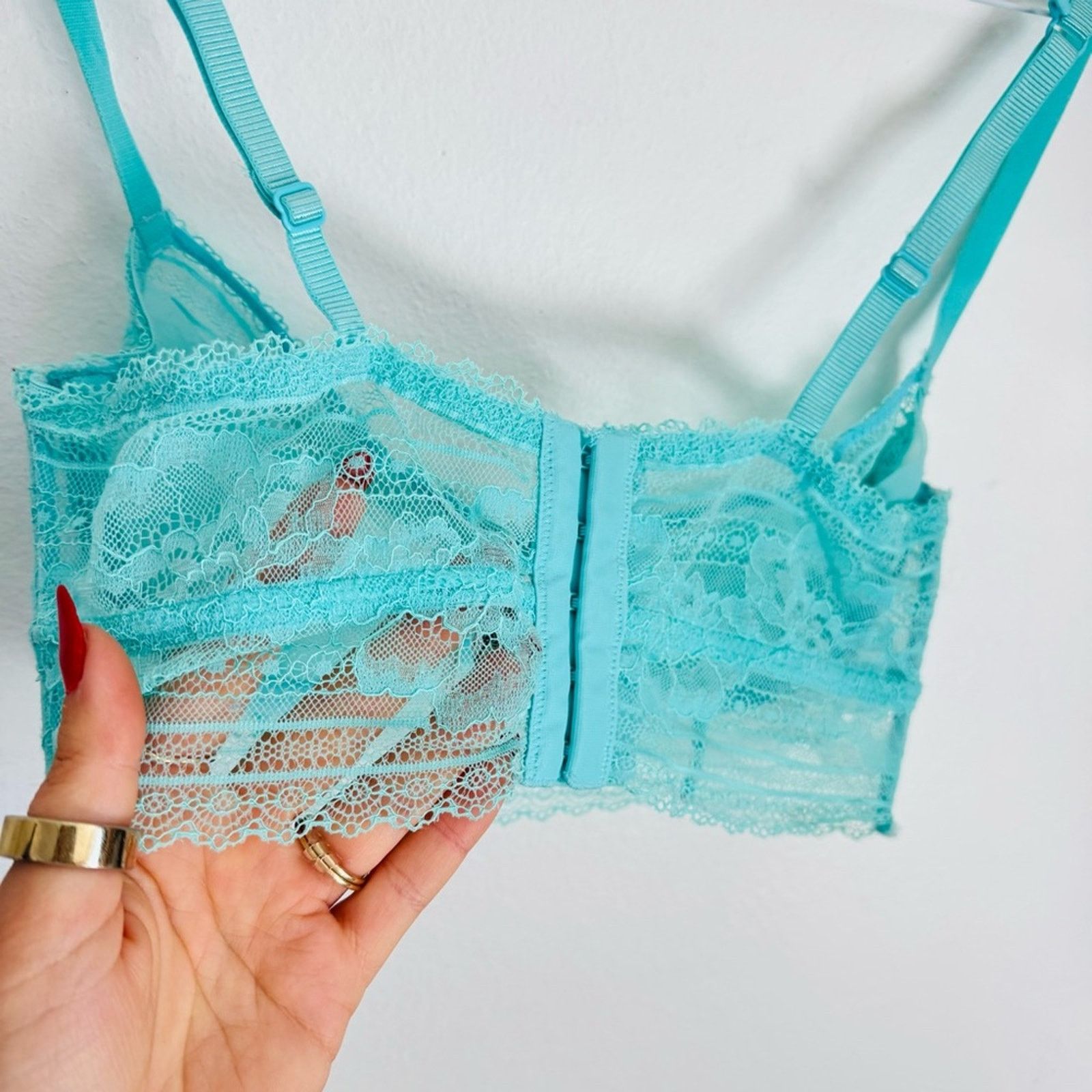 Free People NEW FREE PEOPLE Blue Get Off My Cloud Longline Sheer Lace Size ONE SIZE - 6 Thumbnail