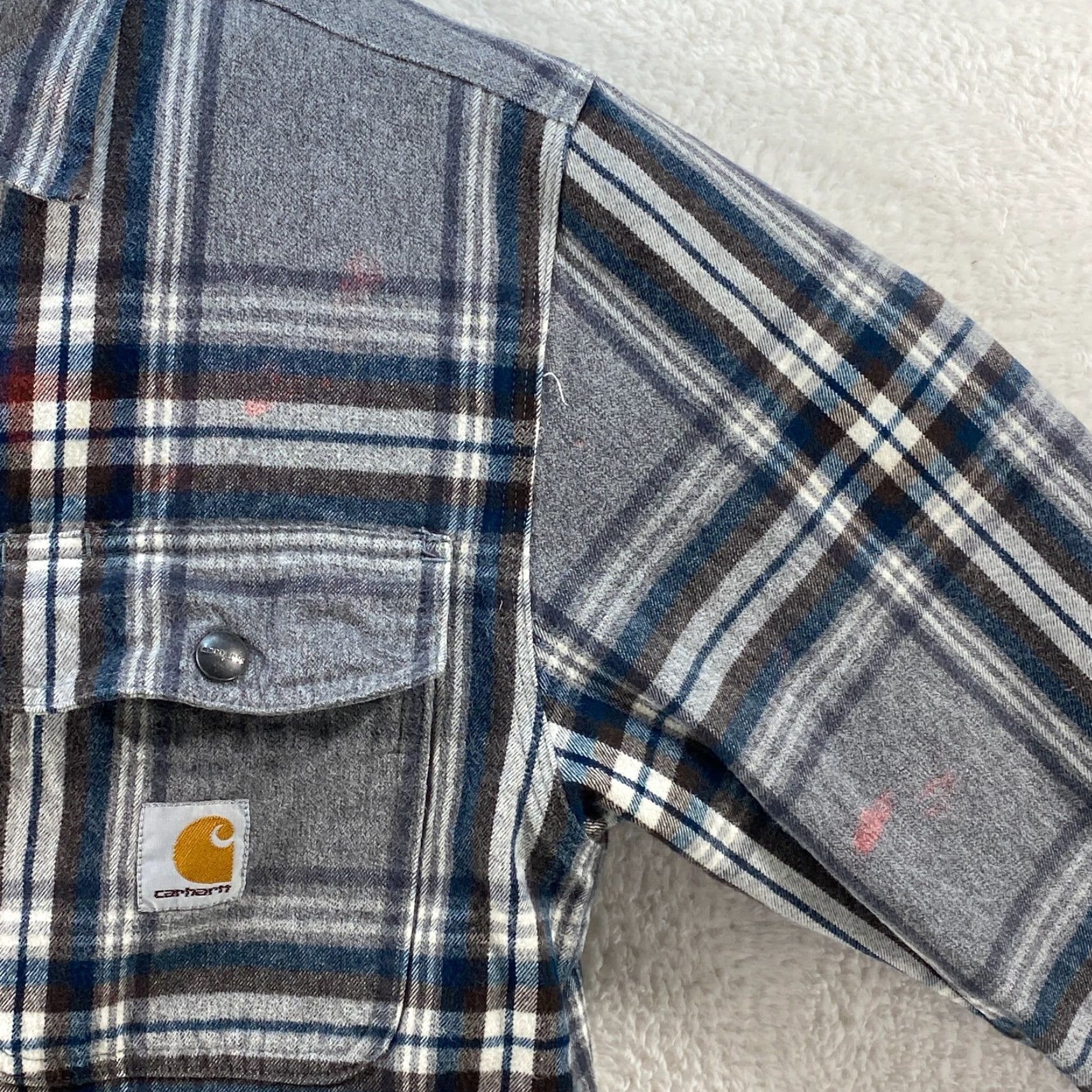 Carhartt VINTAGE Carhartt Shirt Jacket Mens S Gray Plaid Flannel Sherpa Lined Button Snap - Outdoor, Workwear, Casual Mens Size US S / EU 44-46 / 1 - 6 Thumbnail