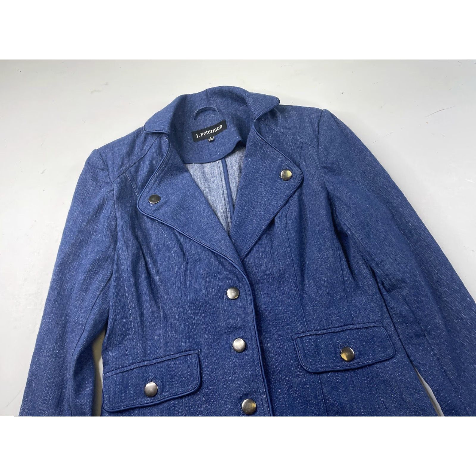 Vintage J Peterman Womens Denim Jacket Blue Pockets Button Long Sleeve Size 8 - Regular - Jacket Size M / US 6-8 / IT 42-44 - 2 Thumbnail