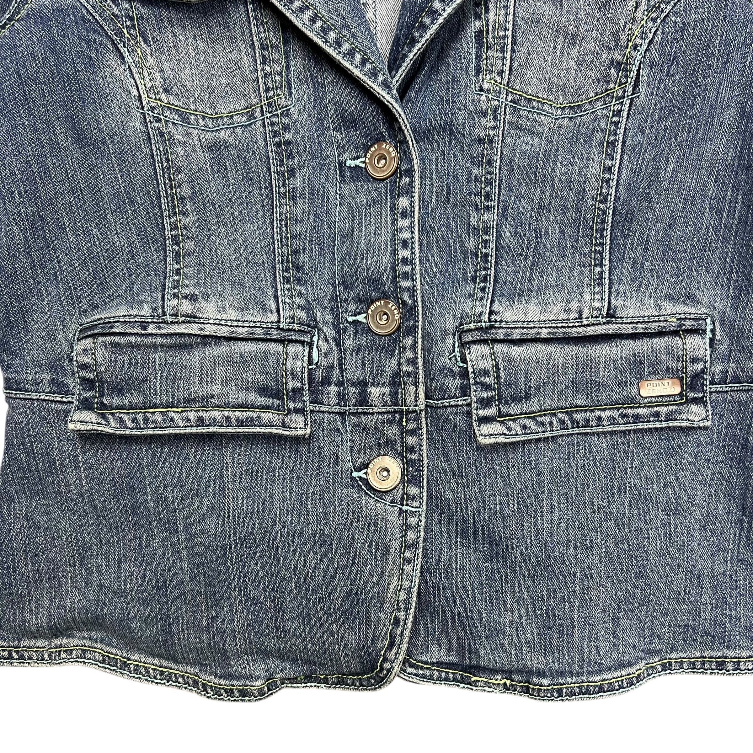 Point Zero × Vintage Point Zero Embroidered Flower Denim Jacket - L Size L / US 10 / IT 46 - 4 Thumbnail