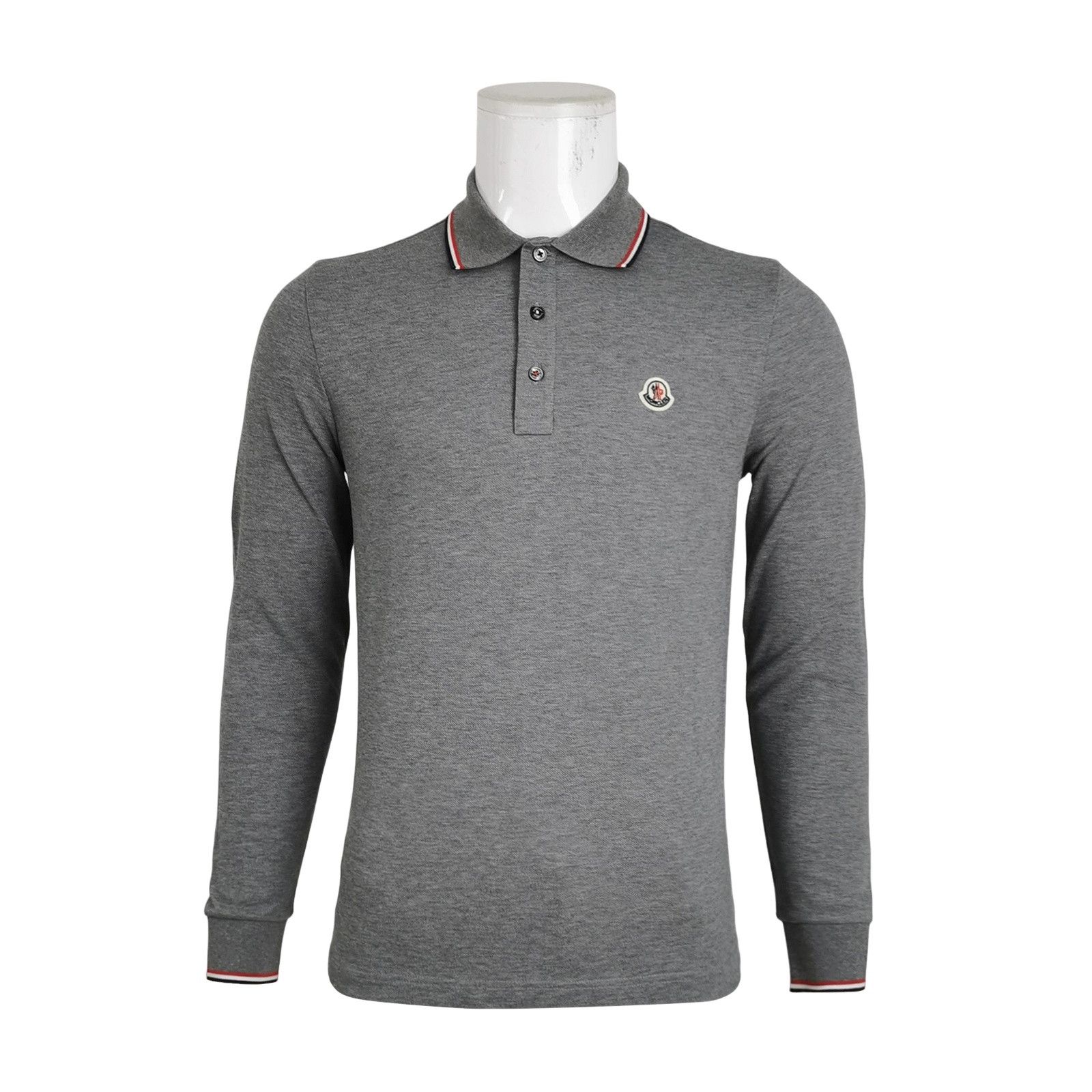 Moncler Moncler Striped Trim Long Sleeve Polo Gray Size S Size US S / EU 44-46 / 1 - 1 Thumbnail