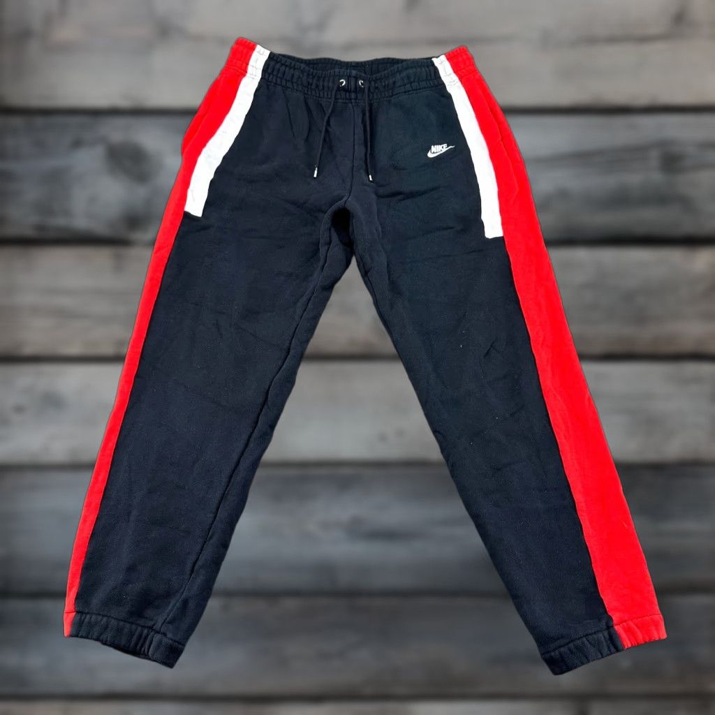 Nike Nike Pants Mens L Black Red Jogger Club Fleece Swoosh Drawstring Cotton Stripe Size US 33 - 1 Thumbnail