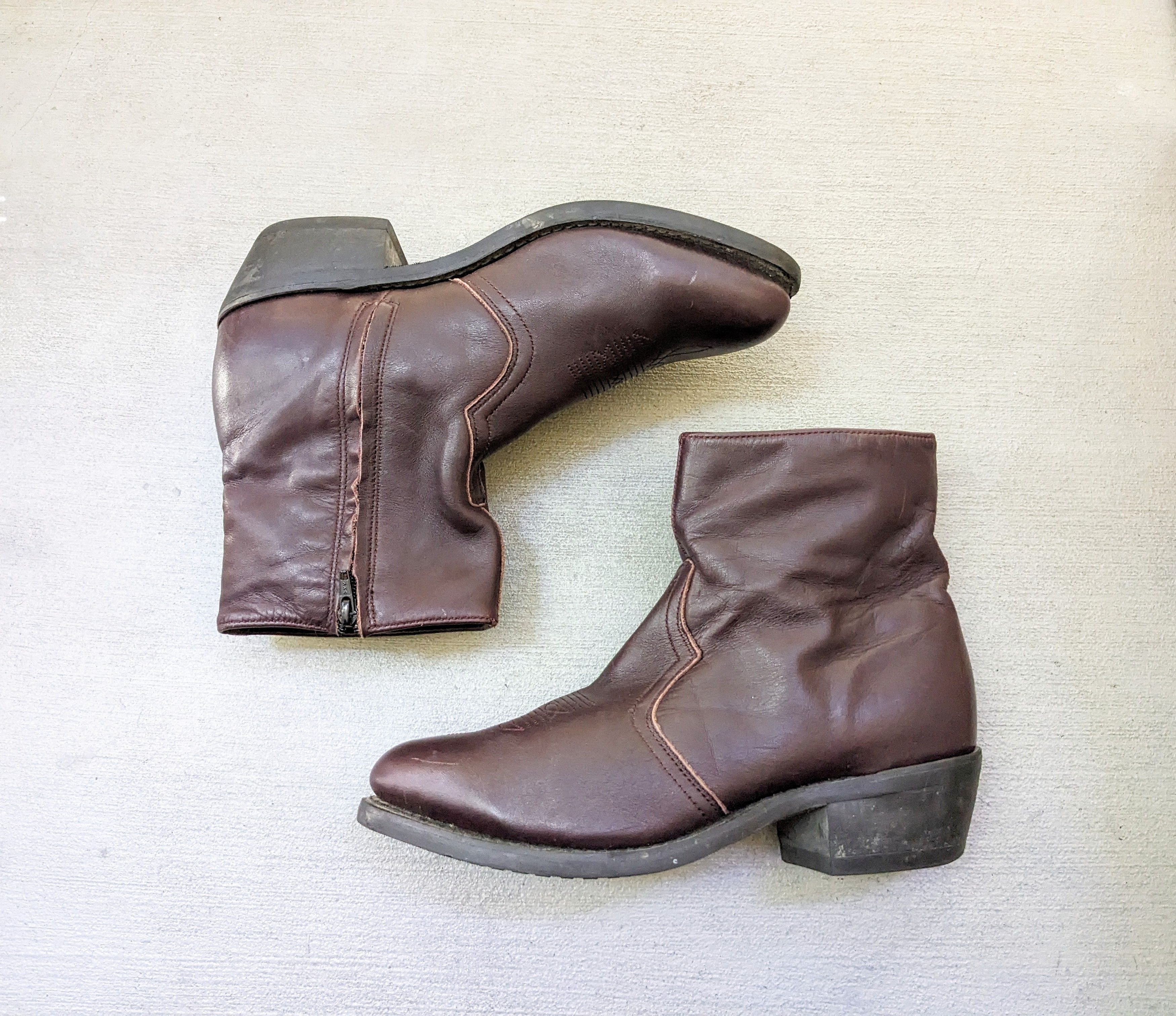image of Sidezip Boots Brown Leather Size 11 Rubber Heel Shoes, Men's